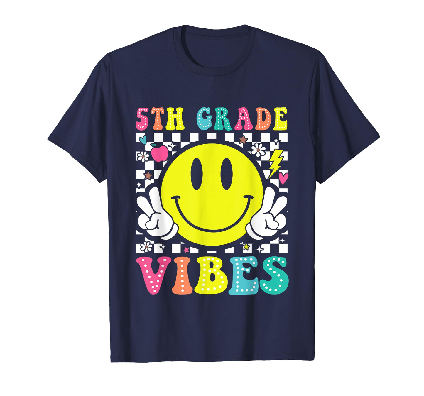 5th Grade Vibes Teacher Kids Retro Smile Face Back To School T-Shirt
