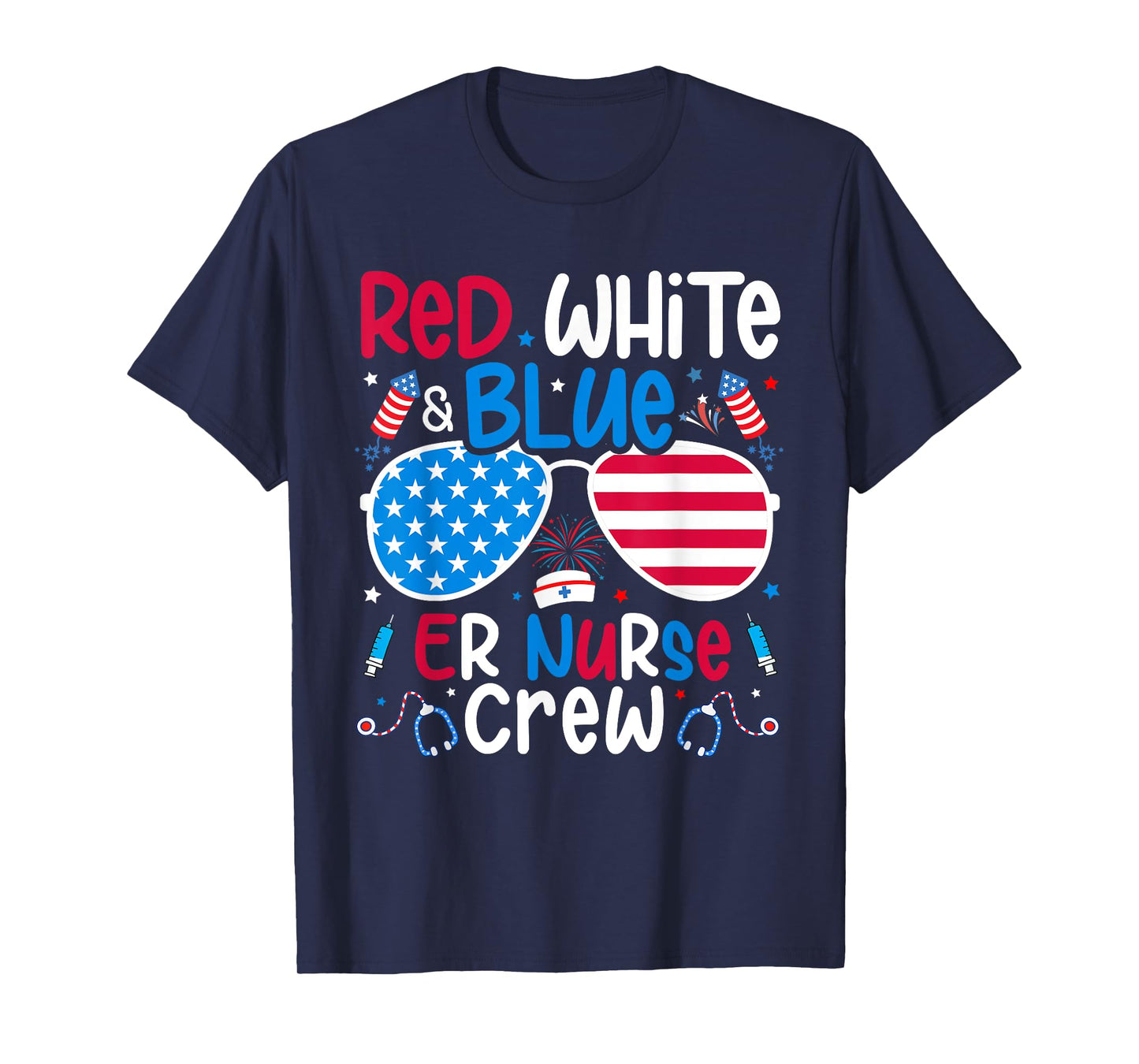 4th of July Red White Blue ER Nurse Crew Patriotic Nurse T-Shirt