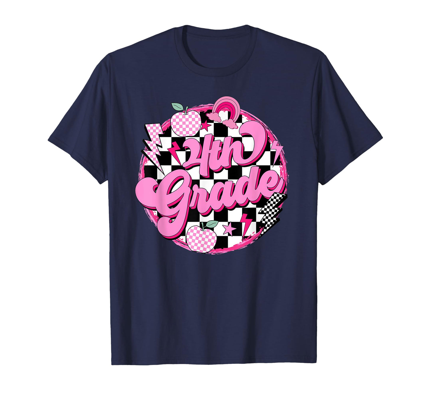 4th Grade Teacher Women Retro Checkered First Day of School T-Shirt