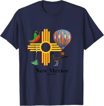 New Mexico Zia: Chiles, Balloon, Roadrunner, Yucca Est. 1912 T-Shirt