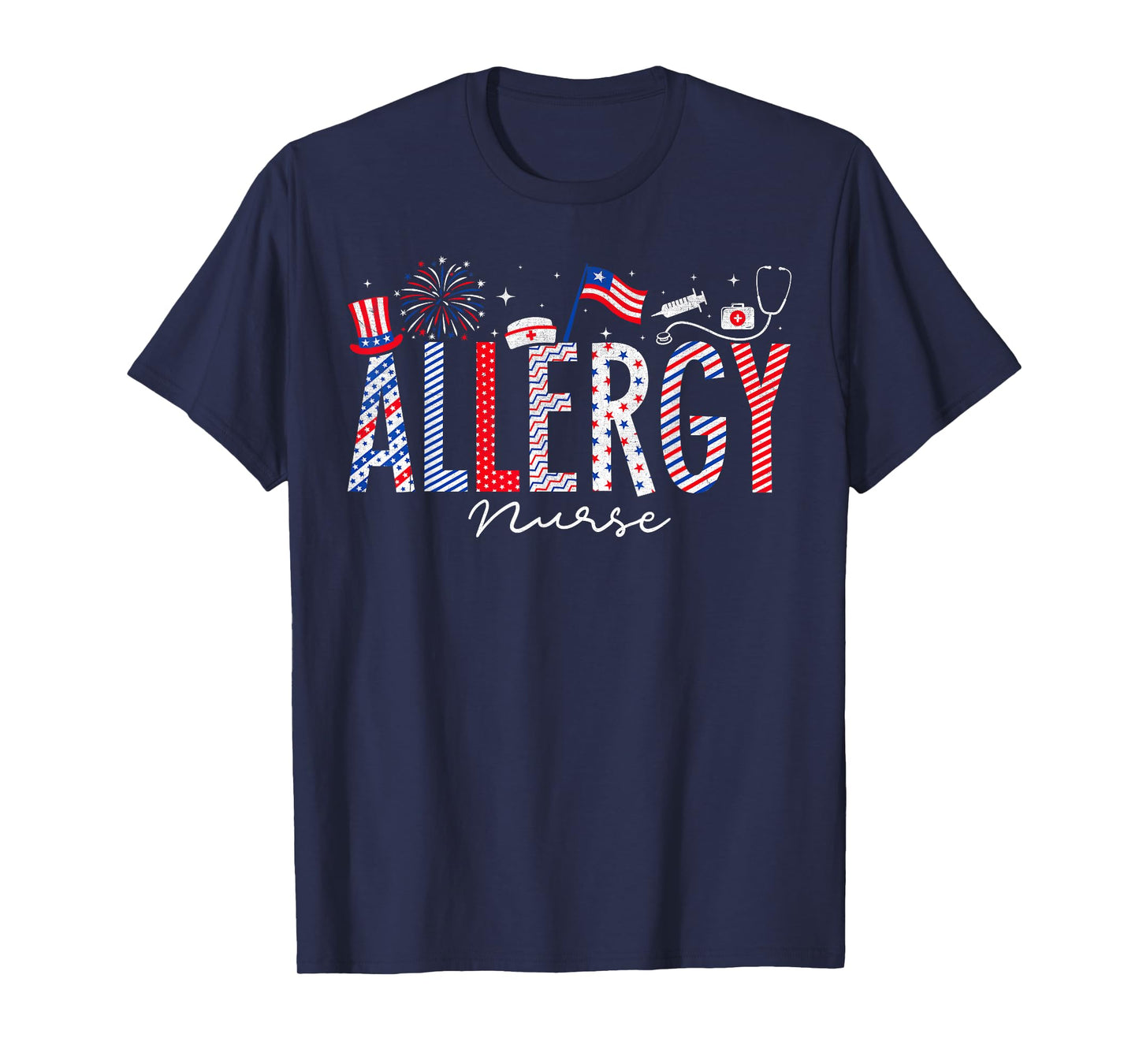 4th Of July Allergy Nurse Scrub Tops Patriotic Nurses T-Shirt for Women Men