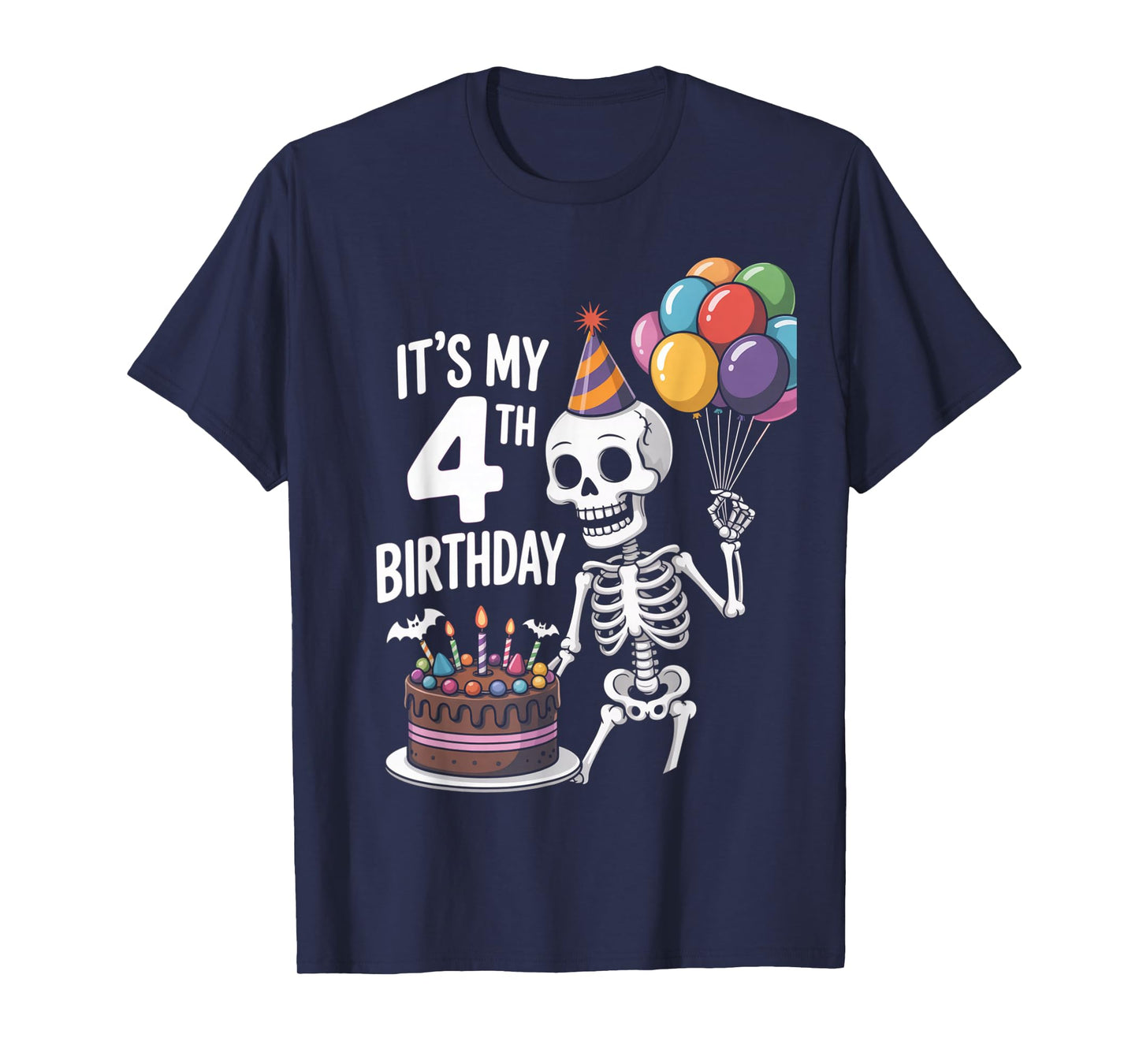 4th Birthday Skeleton Halloween Party Kids Spooky Skeleton T-Shirt