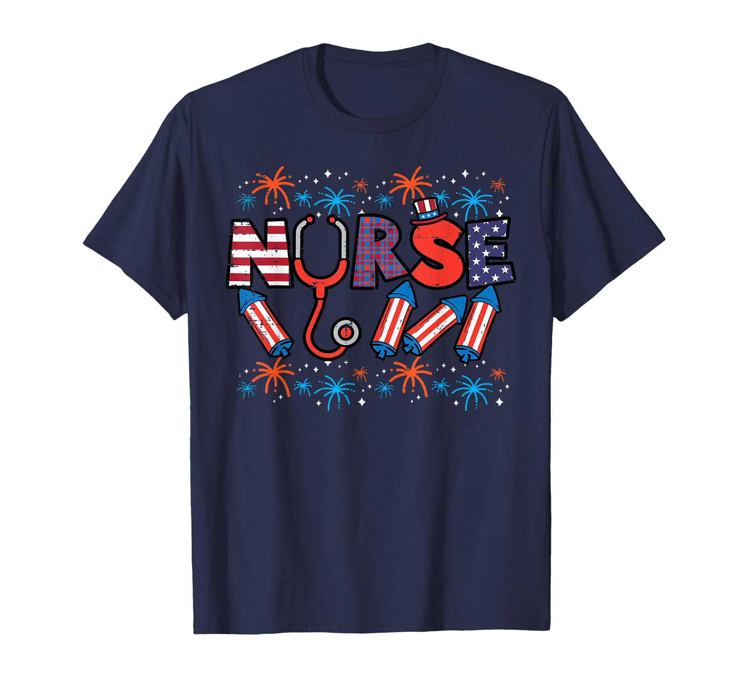 4th Of July Nurse Stethoscope Patriotic Scrub Top Women Men T-Shirt