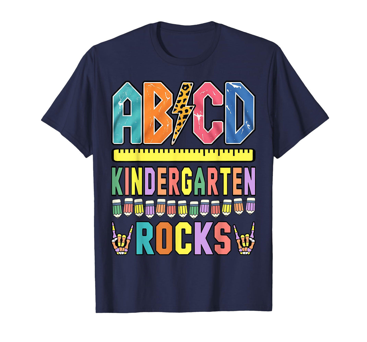 ABCD Kindergarten Rocks Funny Teachers Skeleton Boys Rock T-Shirt