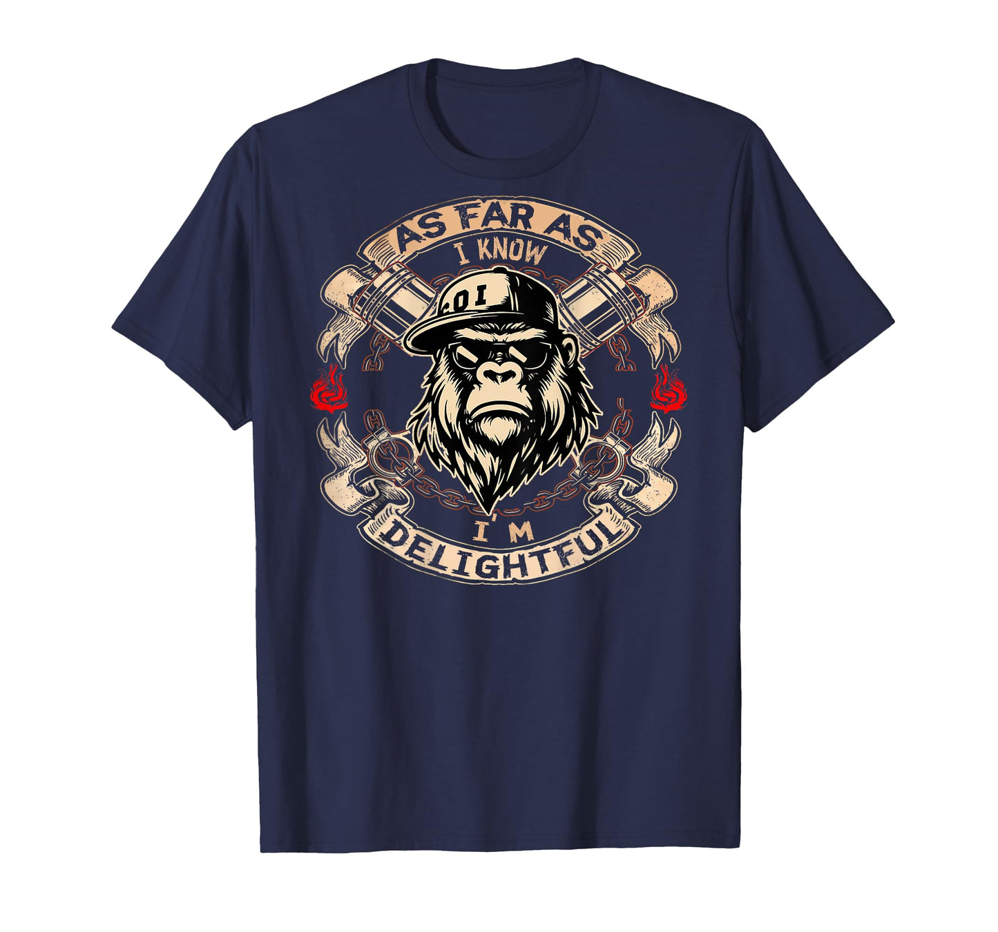 (ON Back) As Far As I Know I'm Delightful Funny Monkey Quote T-Shirt