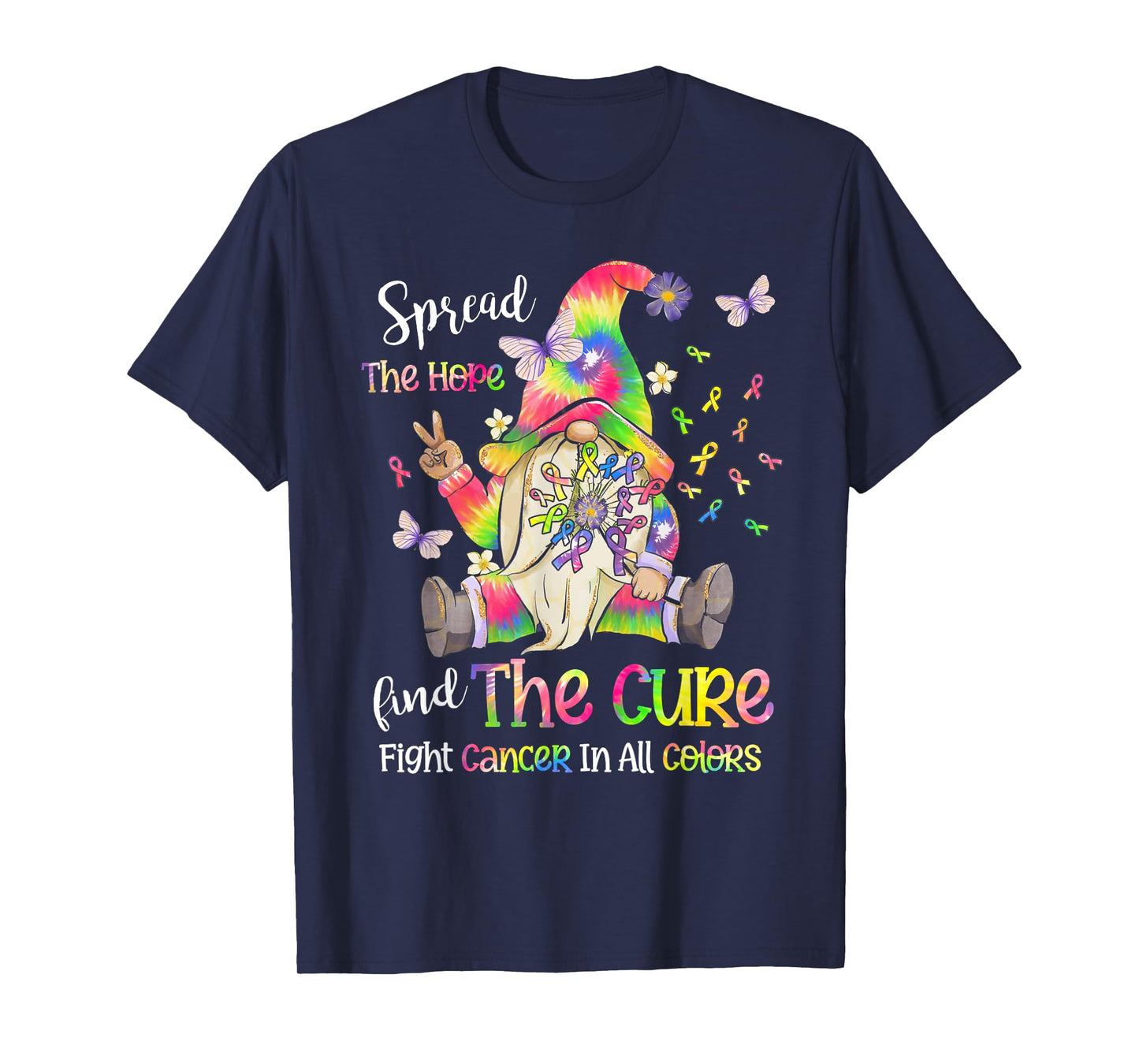 Fight Cancer In All Color Gnome Fight Cancer Ribbons T-Shirt