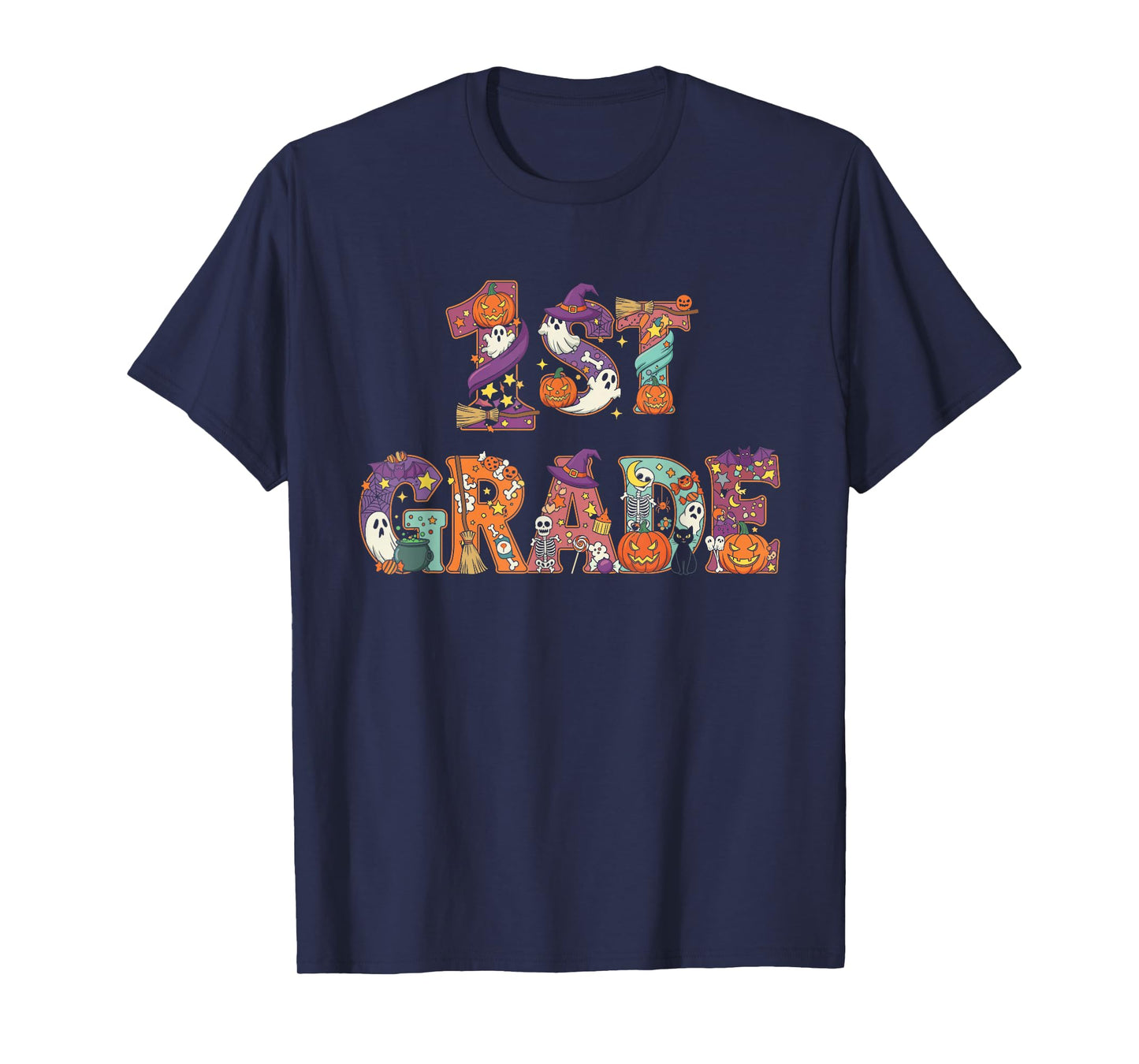 1st Grade Pumpkin Ghost Skeleton Halloween Kids Mens Womens T-Shirt
