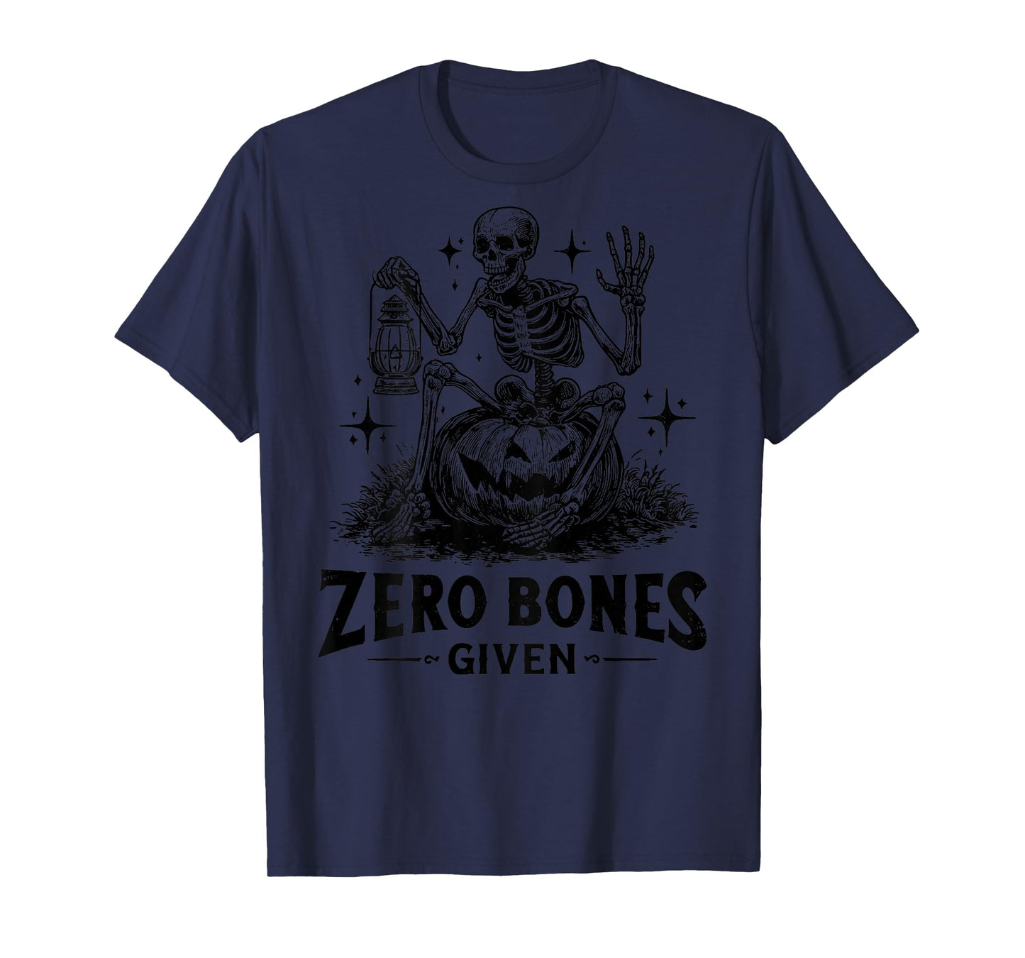 (On Back) Vintage Skeleton Halloween Zero Bones Given T-Shirt