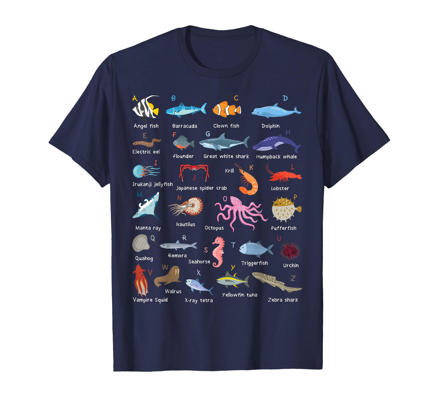 A-Z Ocean Life Exploration - Sea Creatures Alphabet T-Shirt