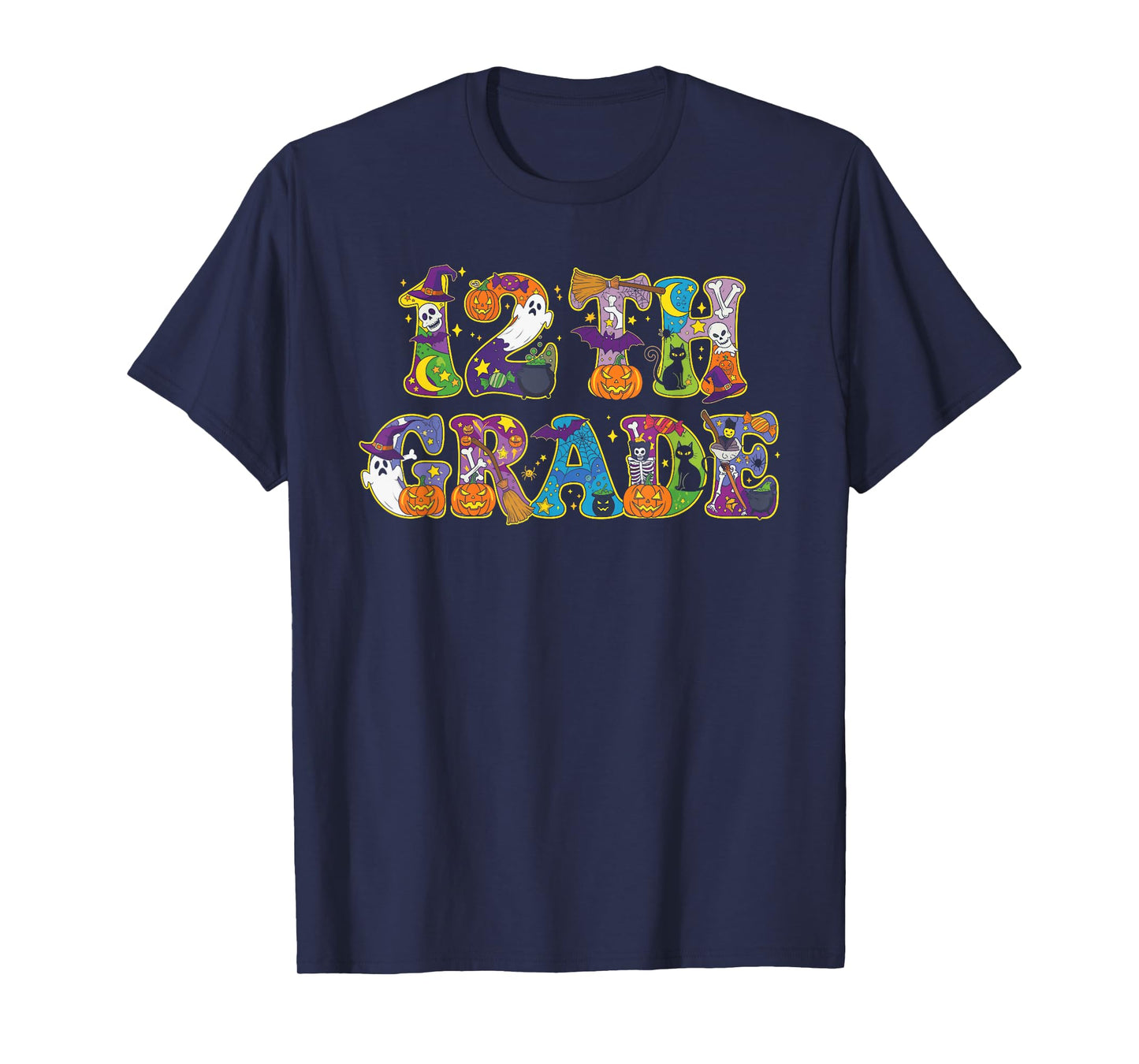12th Grade Pumpkin Ghost Skeleton Halloween Kids Mens Womens T-Shirt