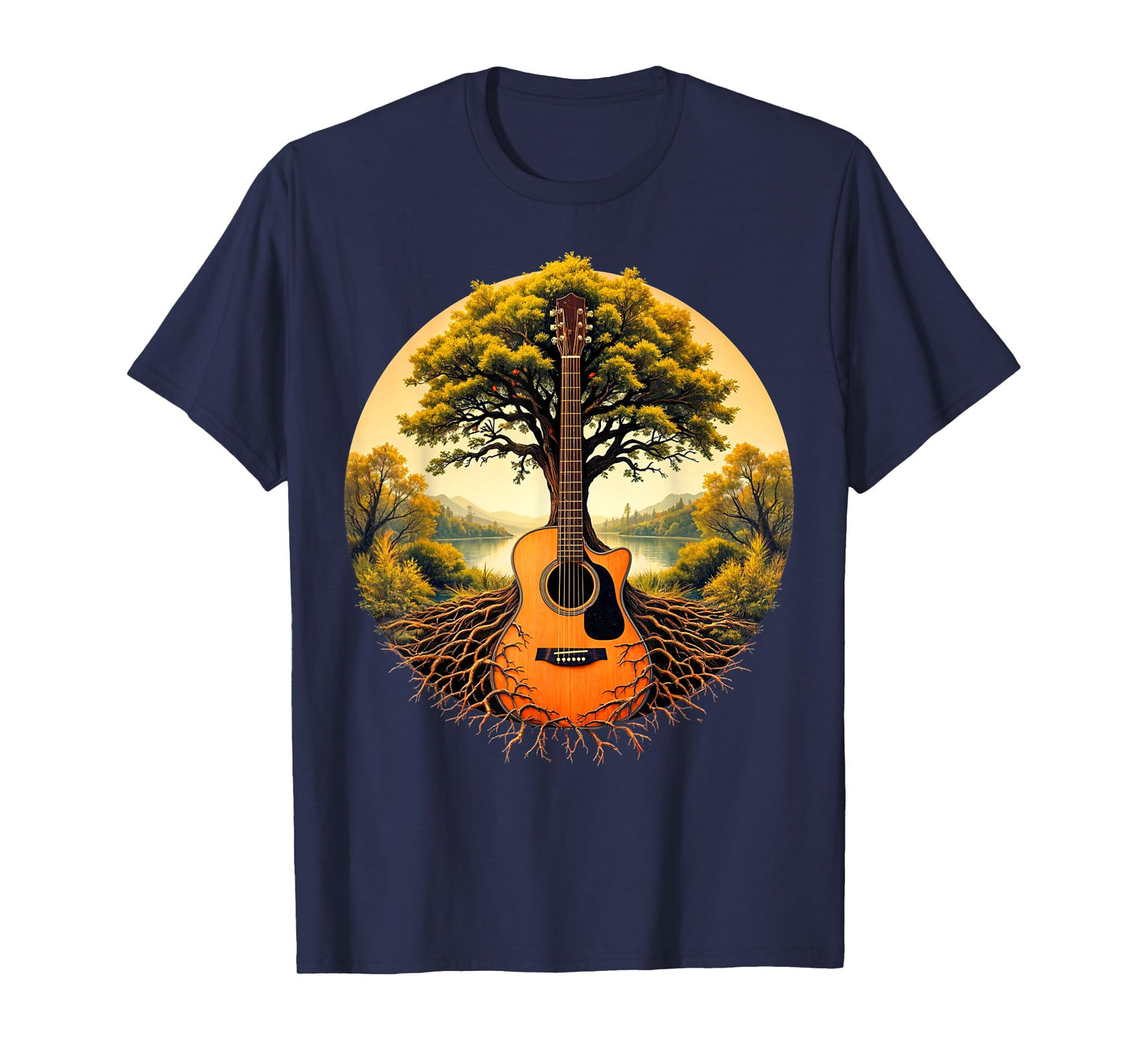 Acoustic Guitar Tree of Life Lake & Forest Nature Guitarist T-Shirt