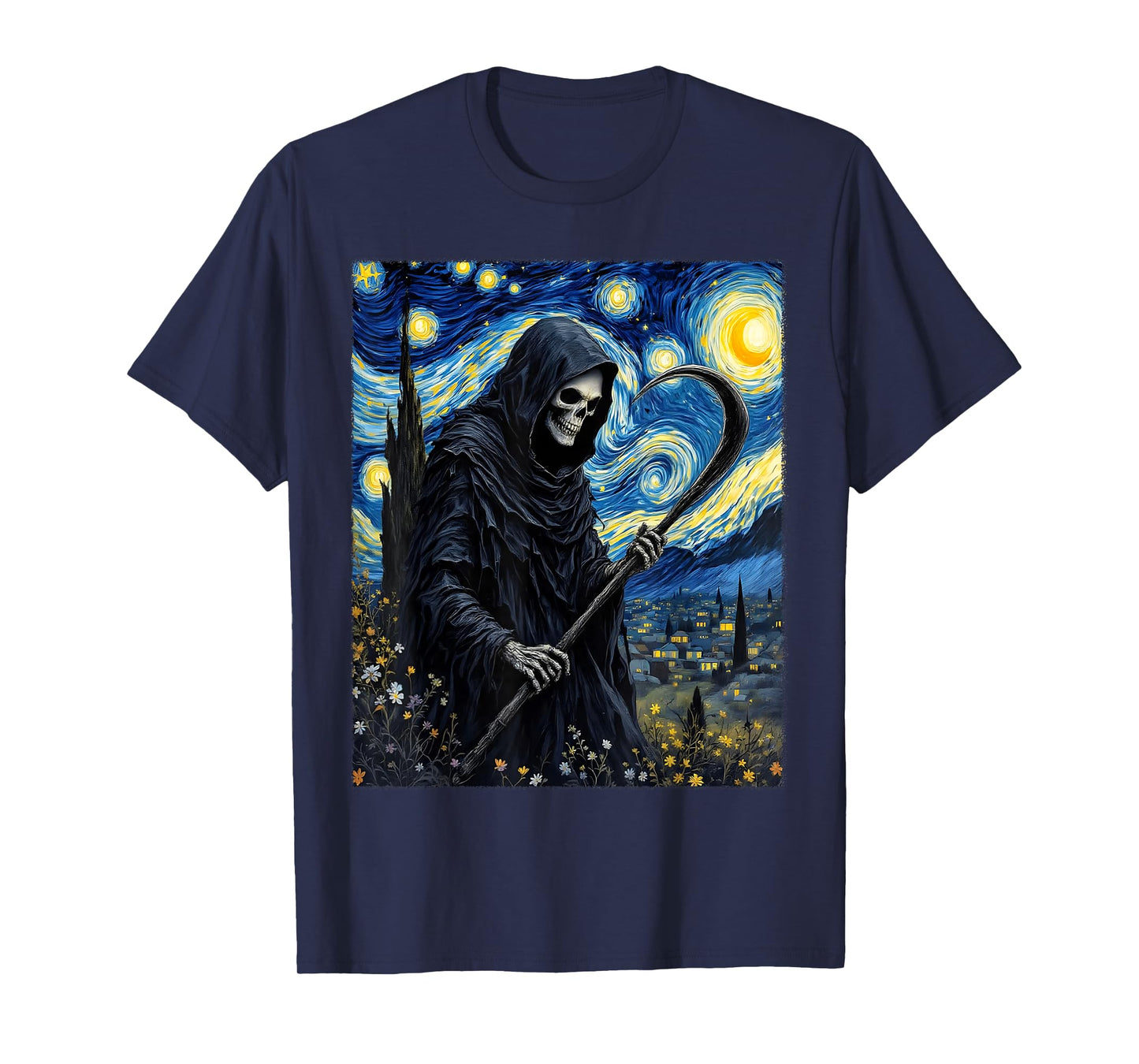Halloween Grim Reaper Van Gogh Starry Sky Party Costume T-Shirt