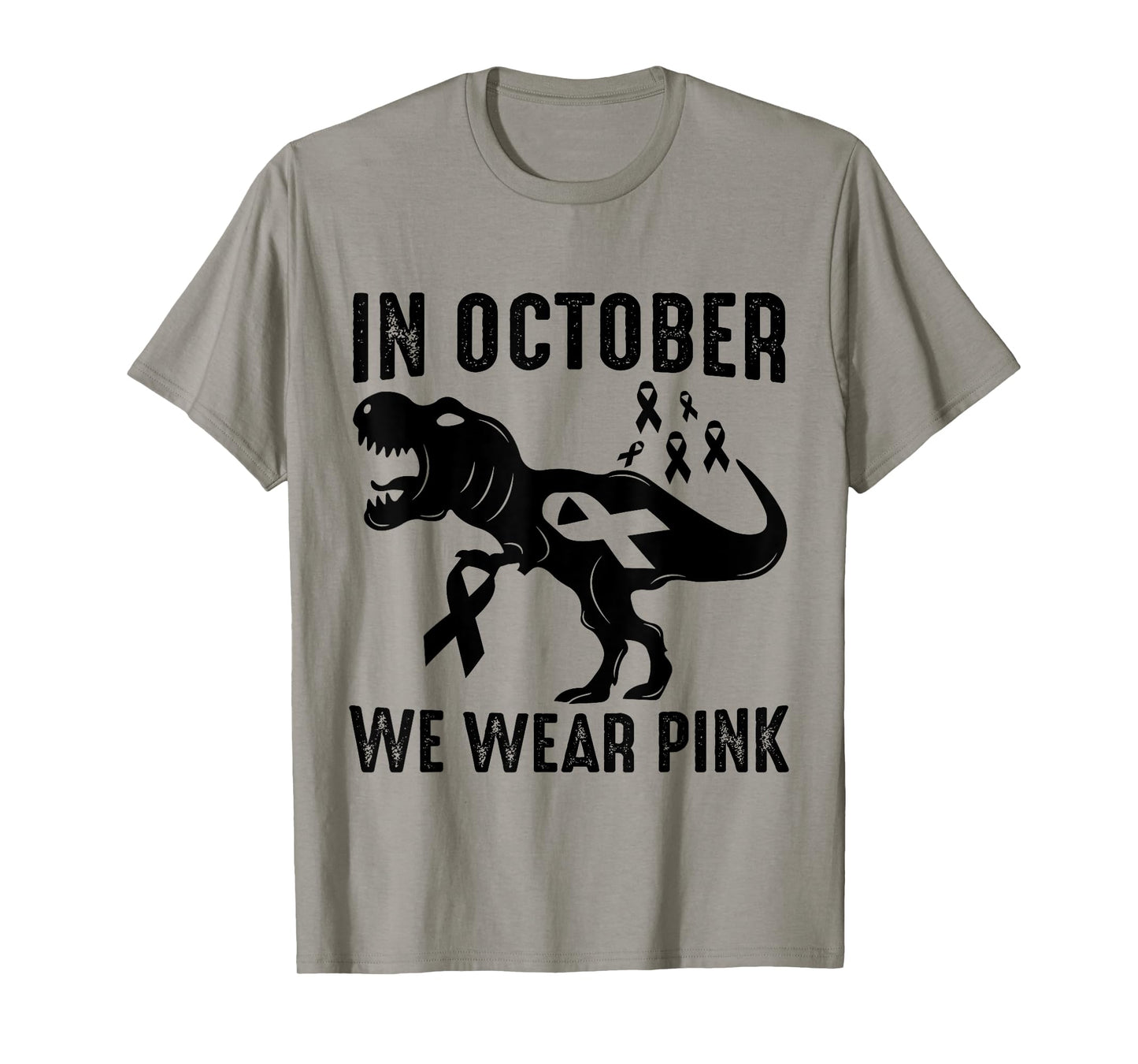 In October We Wear Pink Breast Cancer Awareness Dinosaur T-Shirt
