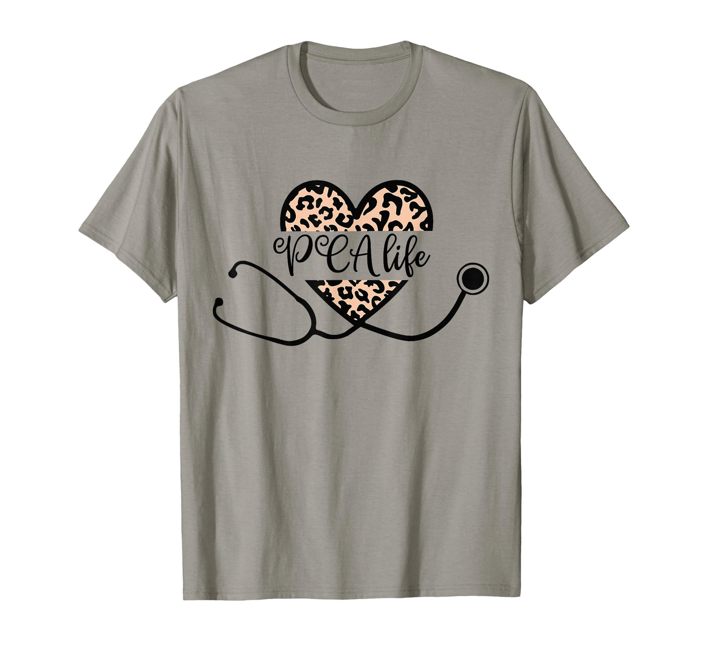 Love PCA Life Heart Nursing Leopard Stethoscope Nurse Week T-Shirt