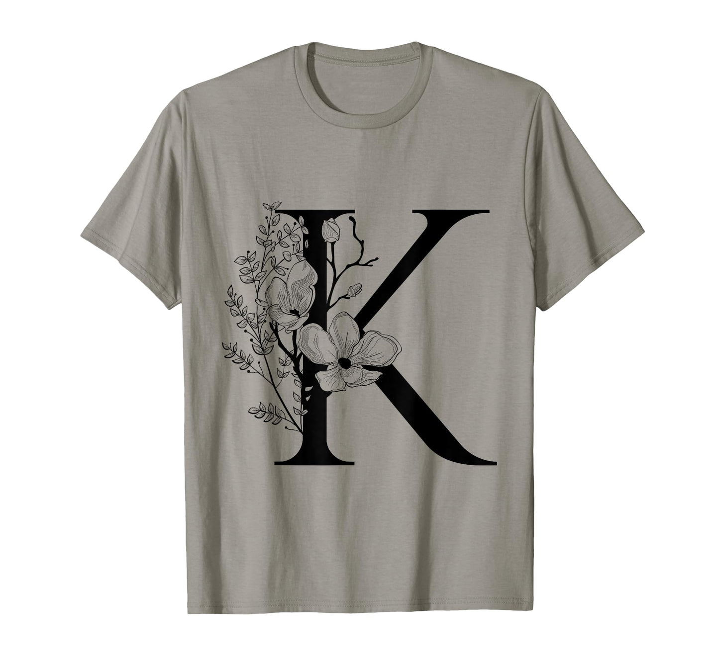 Beautiful Black Letter K Flowers Initial Floral Monogram T-Shirt