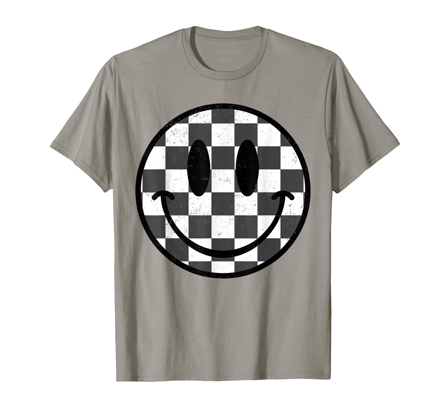 Happy Face Black Checkered Smile Face Preppy Aesthetic T-Shirt