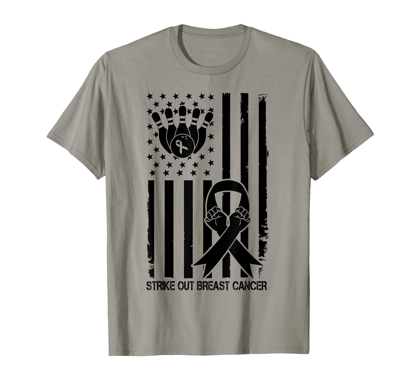 Strike Out Bowling Ribbon USA Flag Breast Cancer Awareness T-Shirt for Women Kids Men