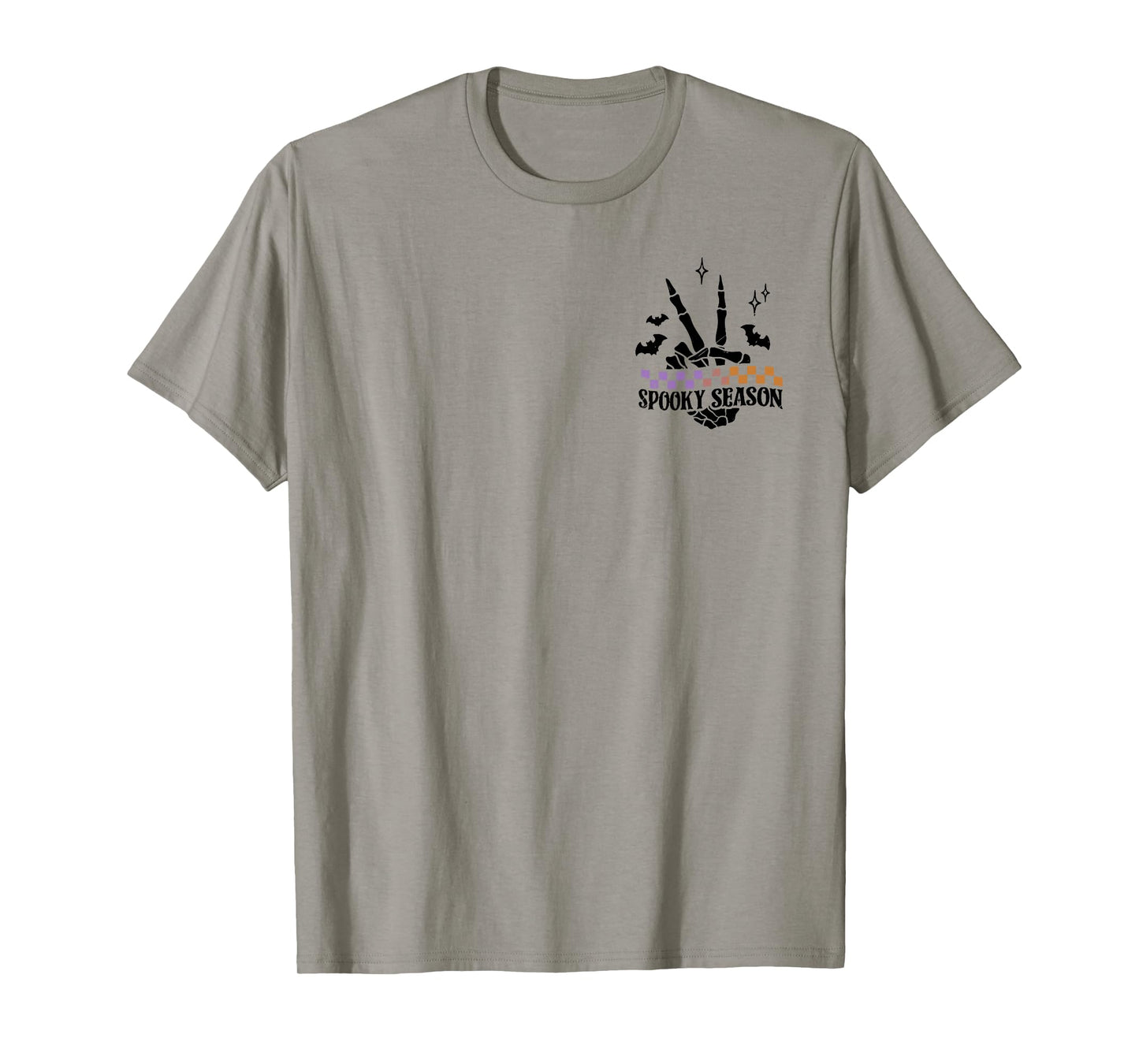(2 Sided) Spooky Season Skeleton Halloween Retro Checkered T-Shirt
