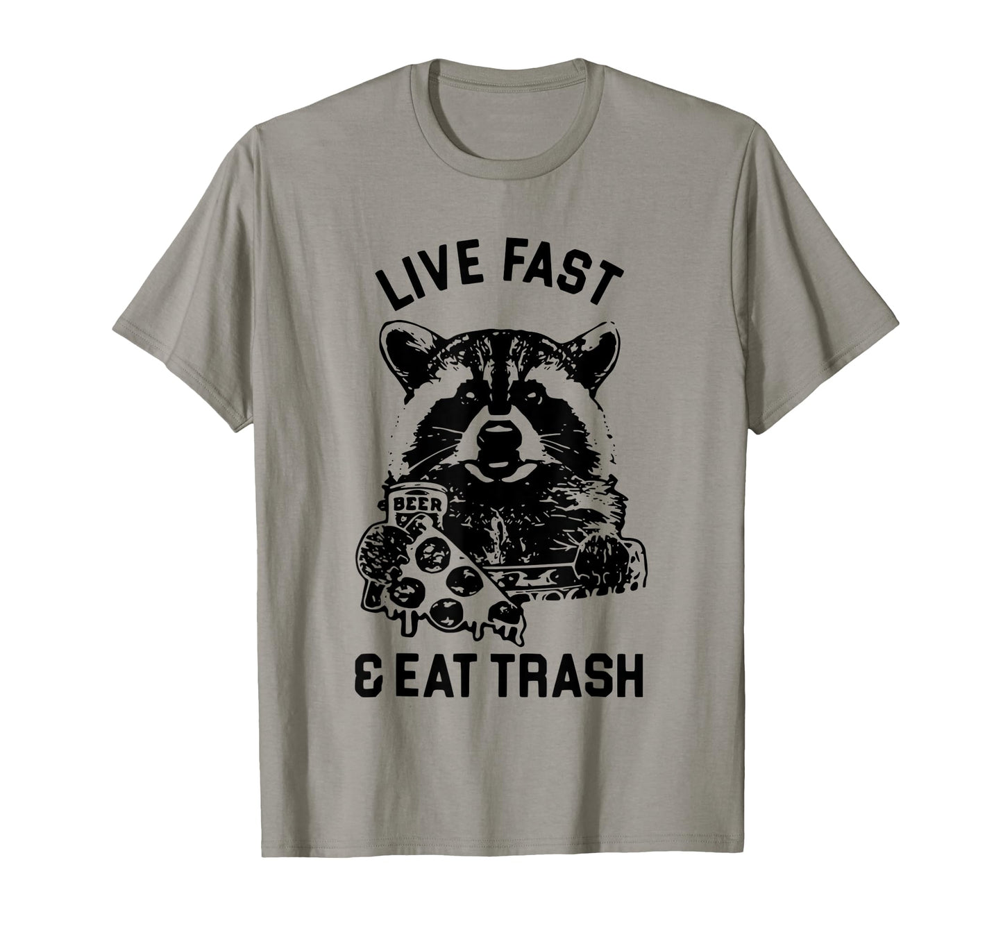 Live Fast & Eat Trash Raccoon Funny Men Women Tees Black X-Small Animal Print T-Shirt