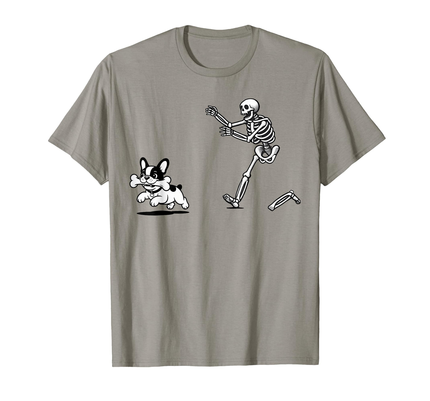 French Bulldog with Bone Chased by Skeleton T-Shirt