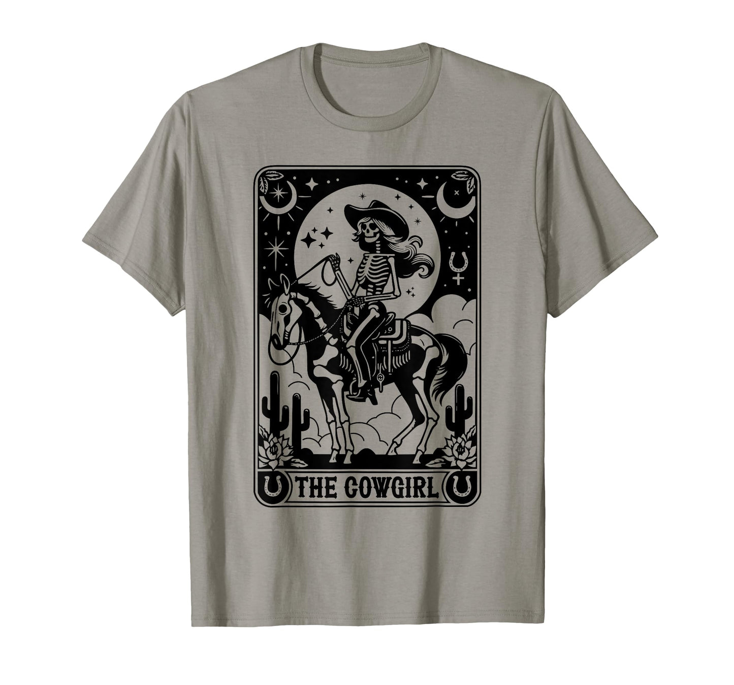 Skeleton Cowgirl Riding Horse Tarot Card Gothic Halloween T-Shirt