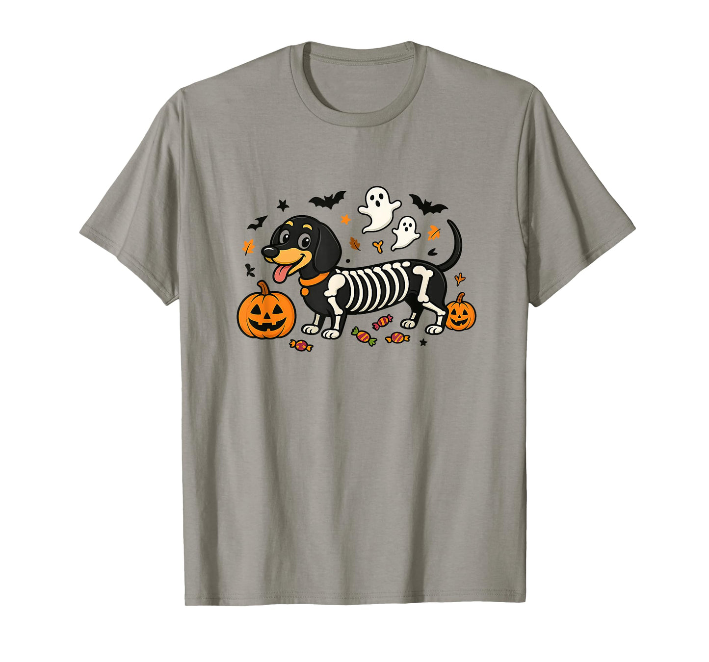 Halloween Slinky Dachshund Skeleton Dog T-Shirt