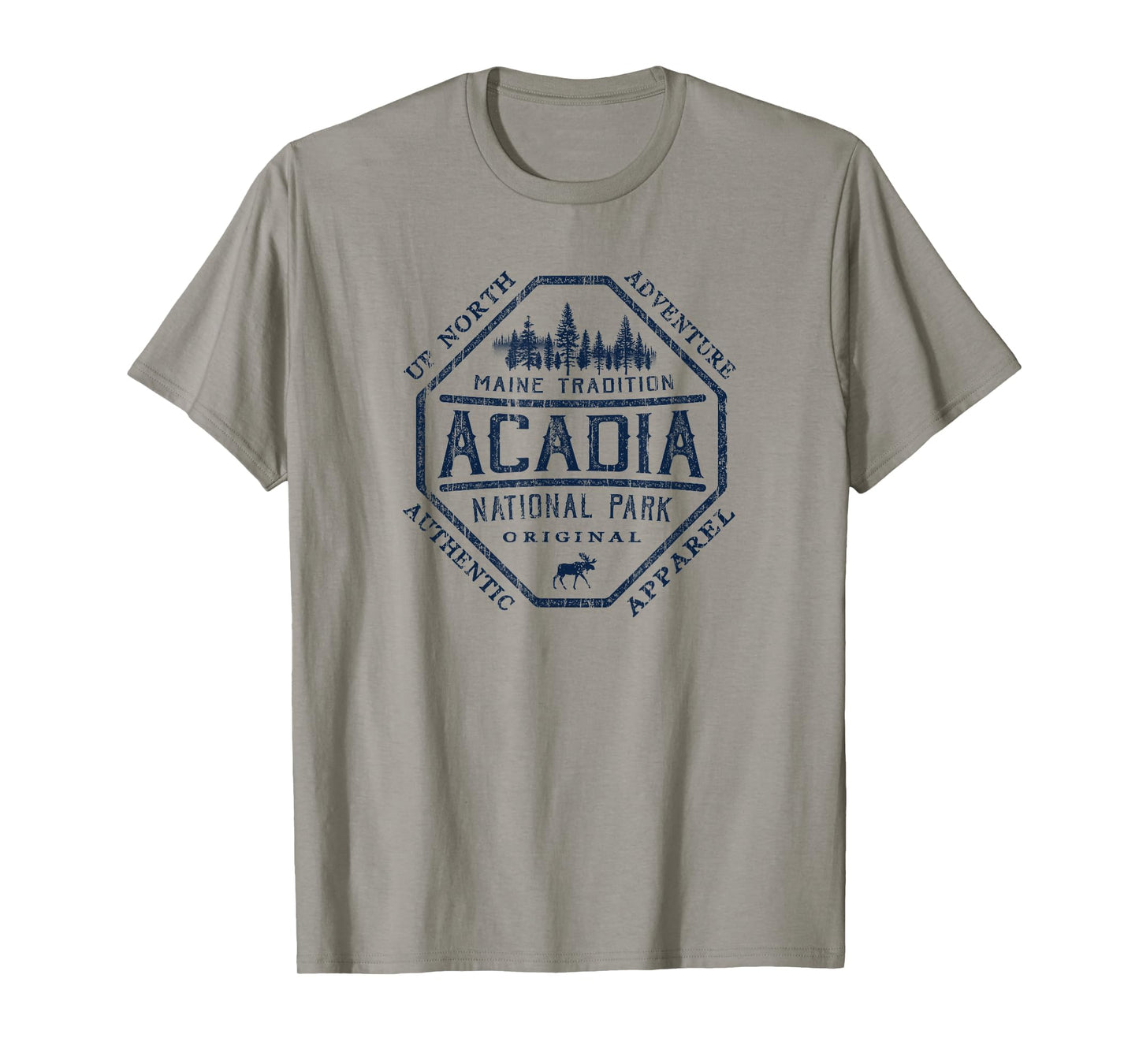 Acadia National Park Destinations Vintage T-Shirt, Unisex-Adults, Grey, Small, Short Sleeve, Classic Fit