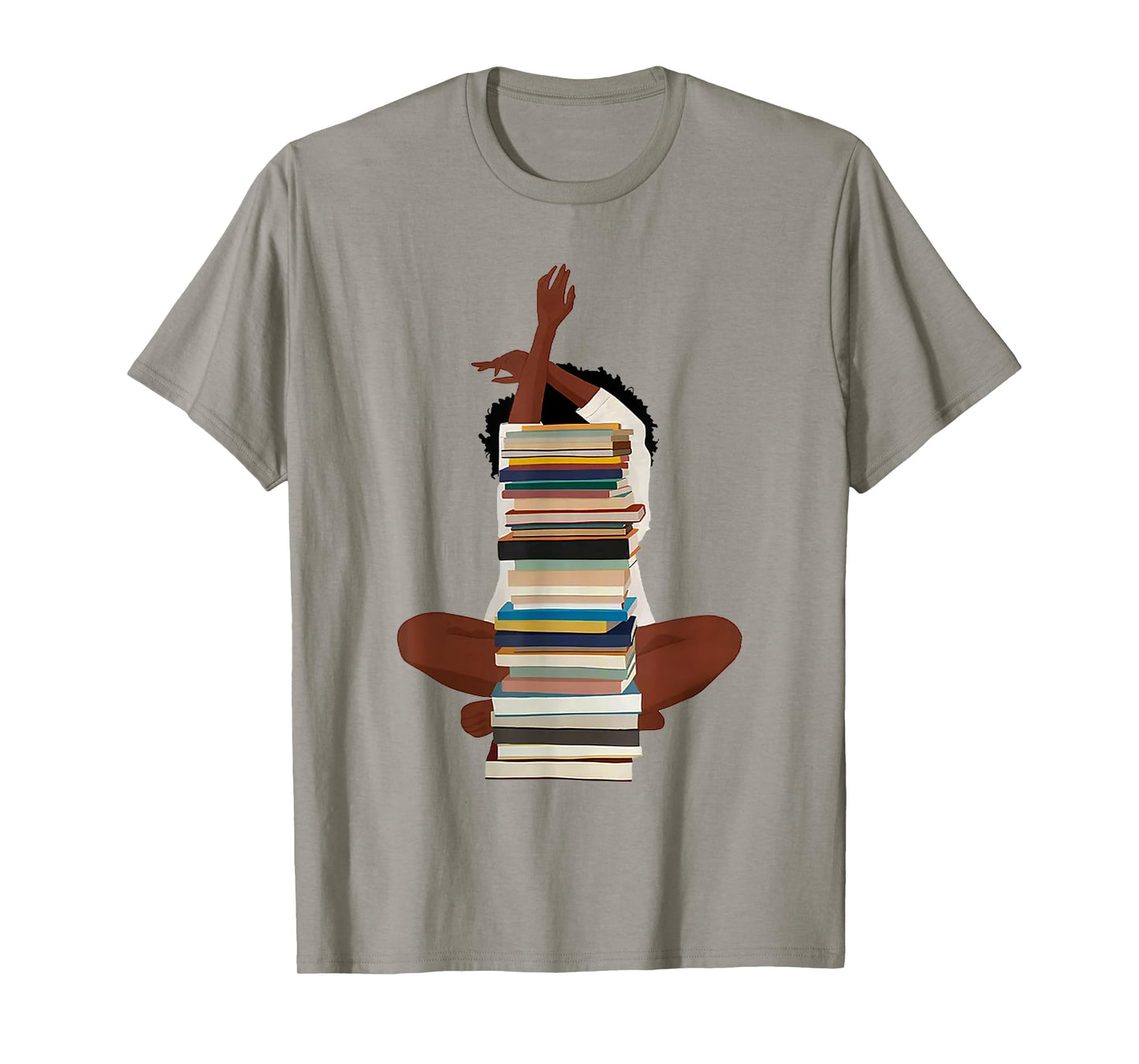 Black Woman And Books Stack - Afro Girl Reading Lover T-Shirt