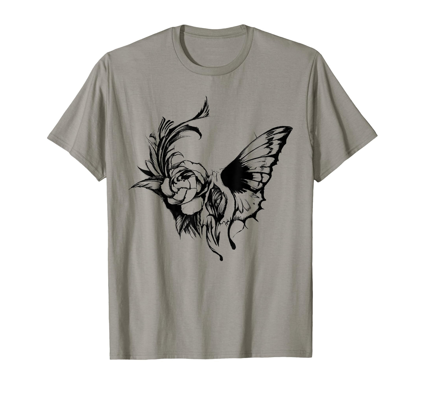 Skull Butterfly Gothic Skeleton Halloween Flowers T-Shirt