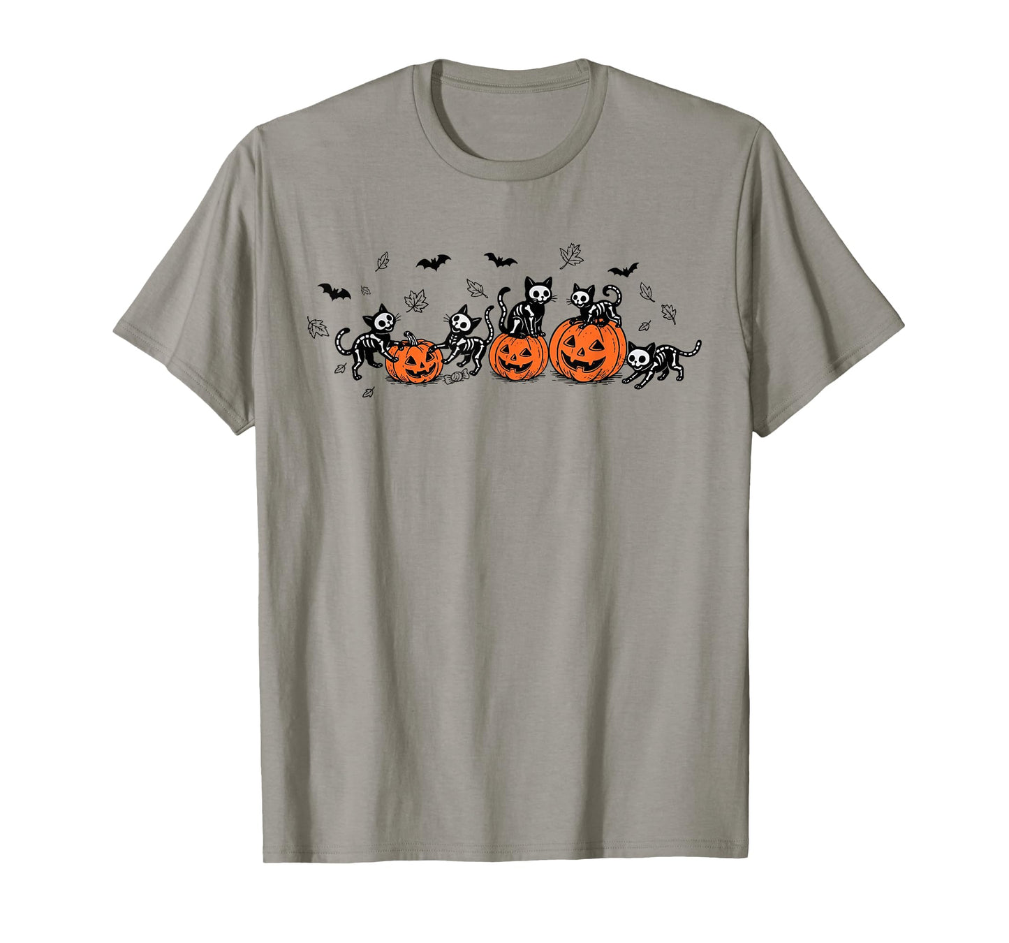 Skeleton Cat Pumpkin Halloween Costume Retro T-Shirt