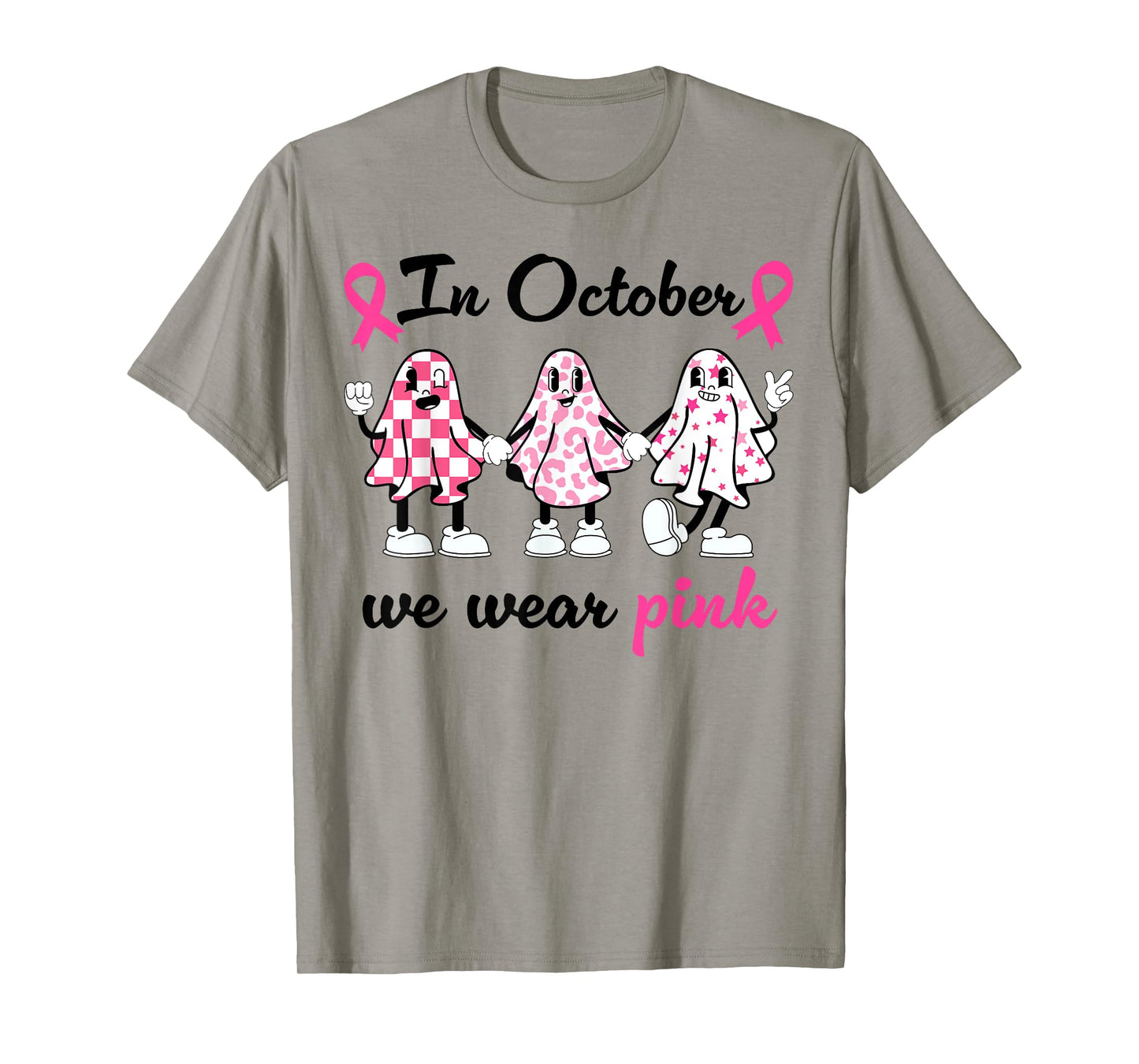 in October We Wear Pink Ghost Awareness T-Shirt