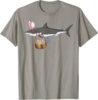 Funny Shark with Easter Basket and Bunny Ears Easter T-Shirt