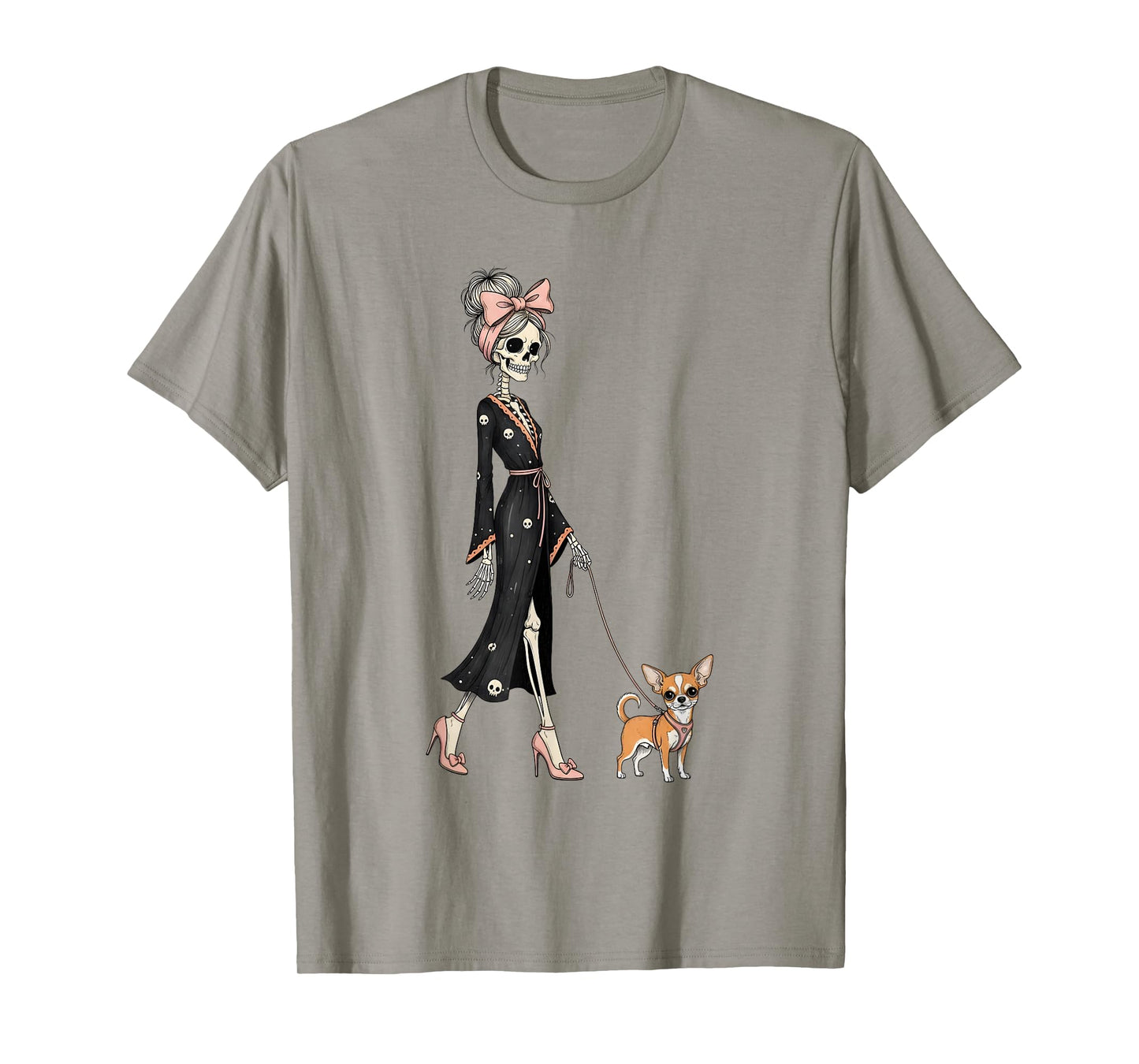 Skeleton Chihuahua Dog Walking Halloween Women T-Shirt