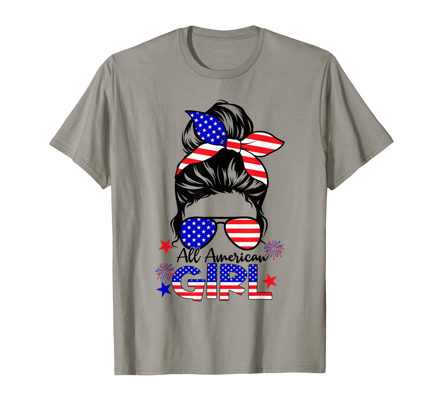 4th of July All American Girls Messy Bun T-Shirt