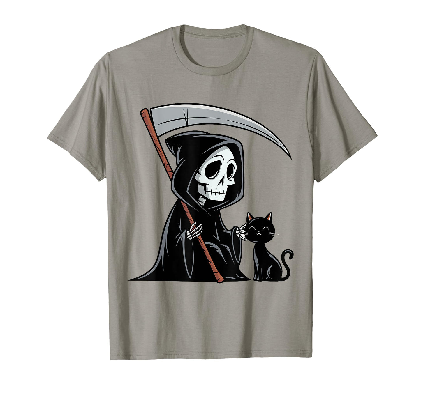 Funny Grim Reaper Black Cat Lovers Spooky Halloween Cats Men Women T-Shirt