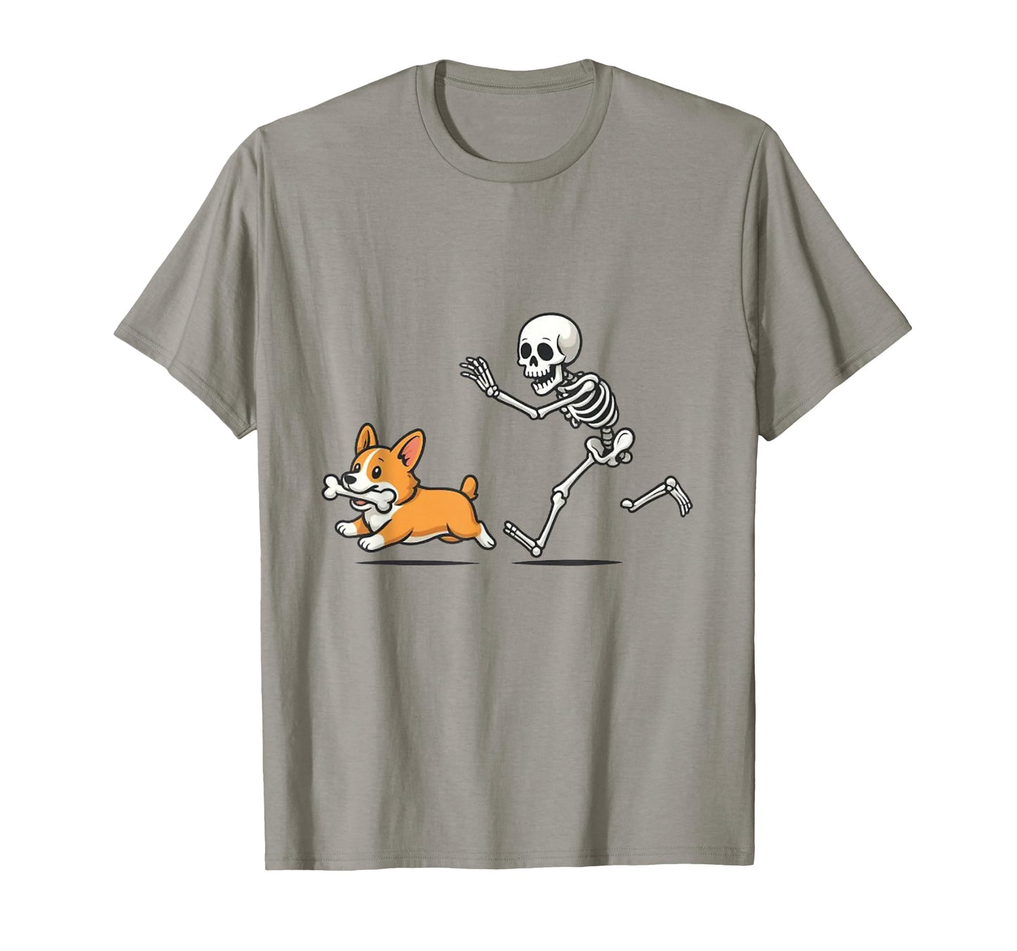 Funny Skeleton Chasing Corgi T-Shirt