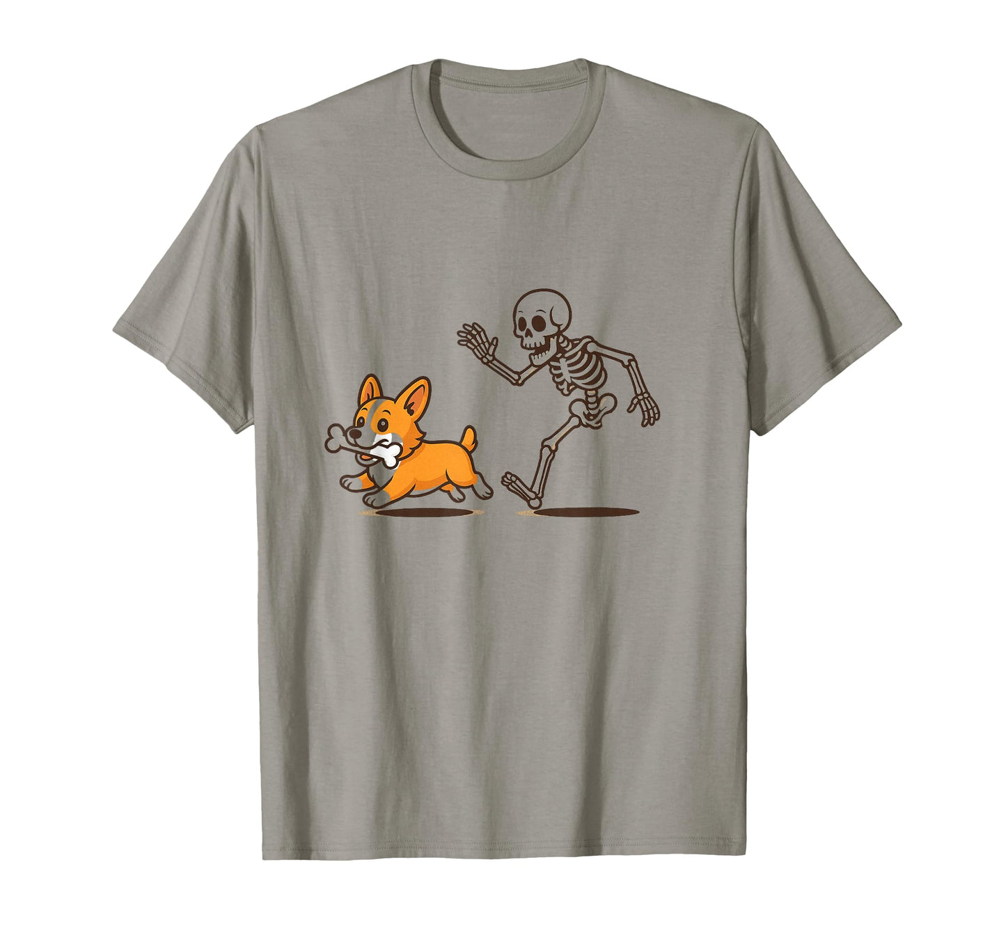 Funny Skeleton Chasing Corgi Halloween Dog Mom Pet Lover T-Shirt