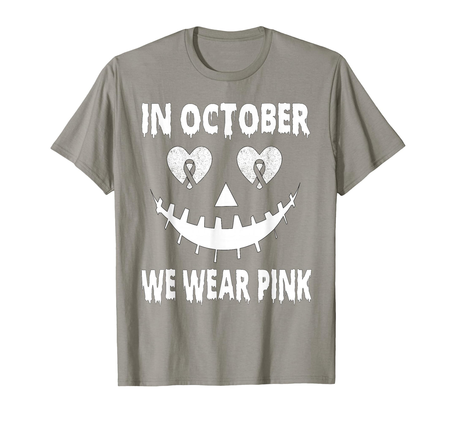 In October We Wear Pink Breast Cancer Jackolantern Halloween T-Shirt