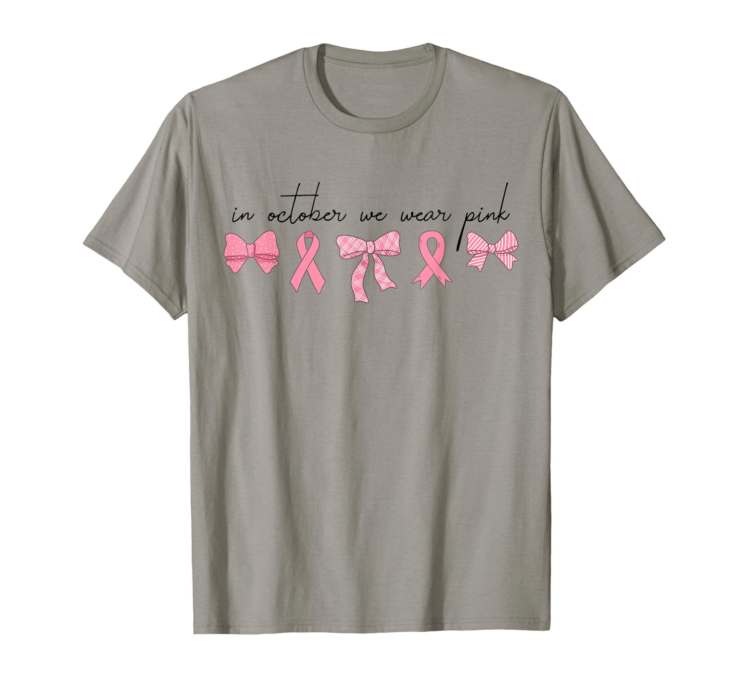 in October We Wear Pink Coquette Bow Breast Cancer Awareness T-Shirt