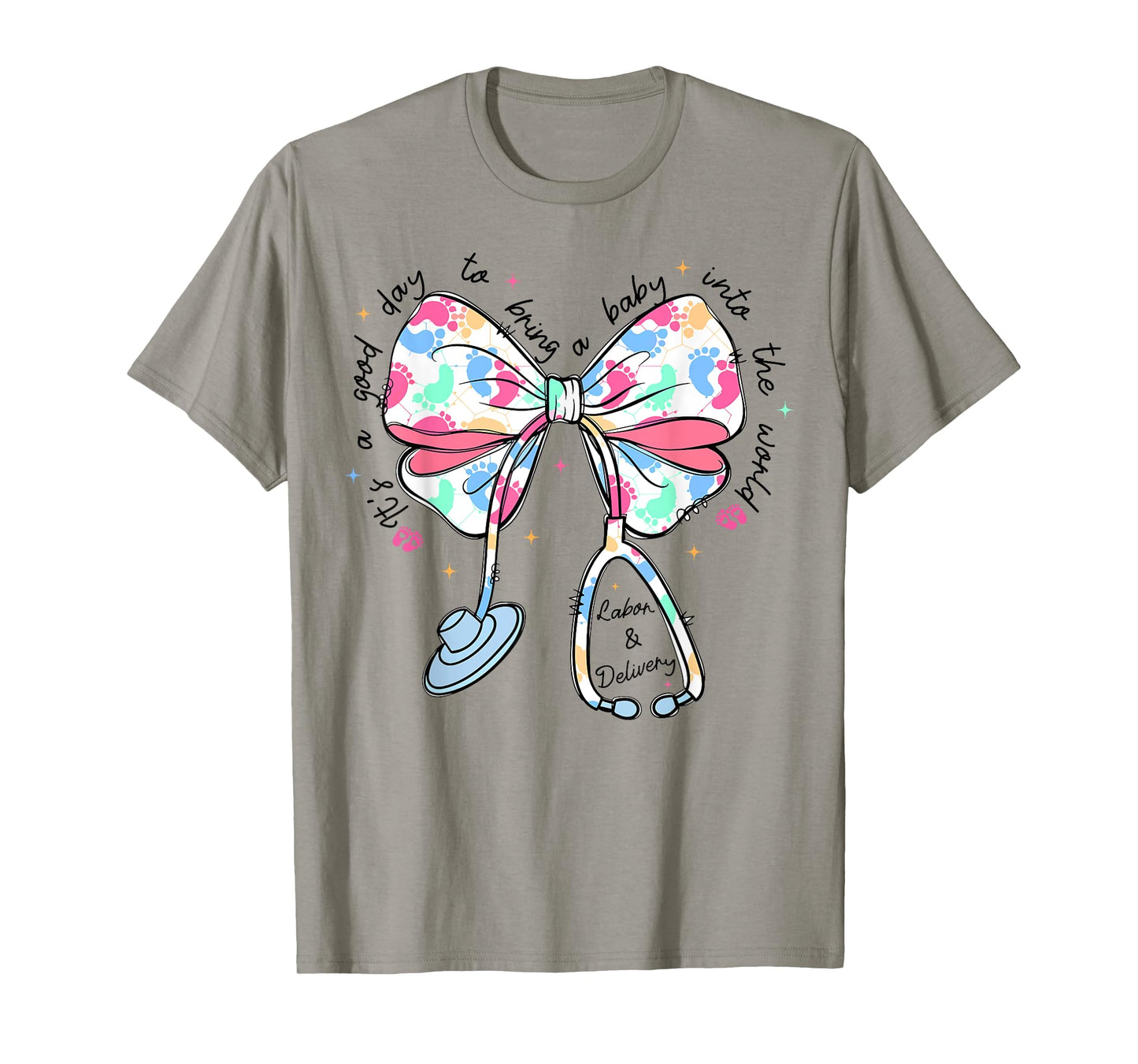 Labor and Delivery NICU Nurse Life Coquette Bow Stethoscope T-Shirt