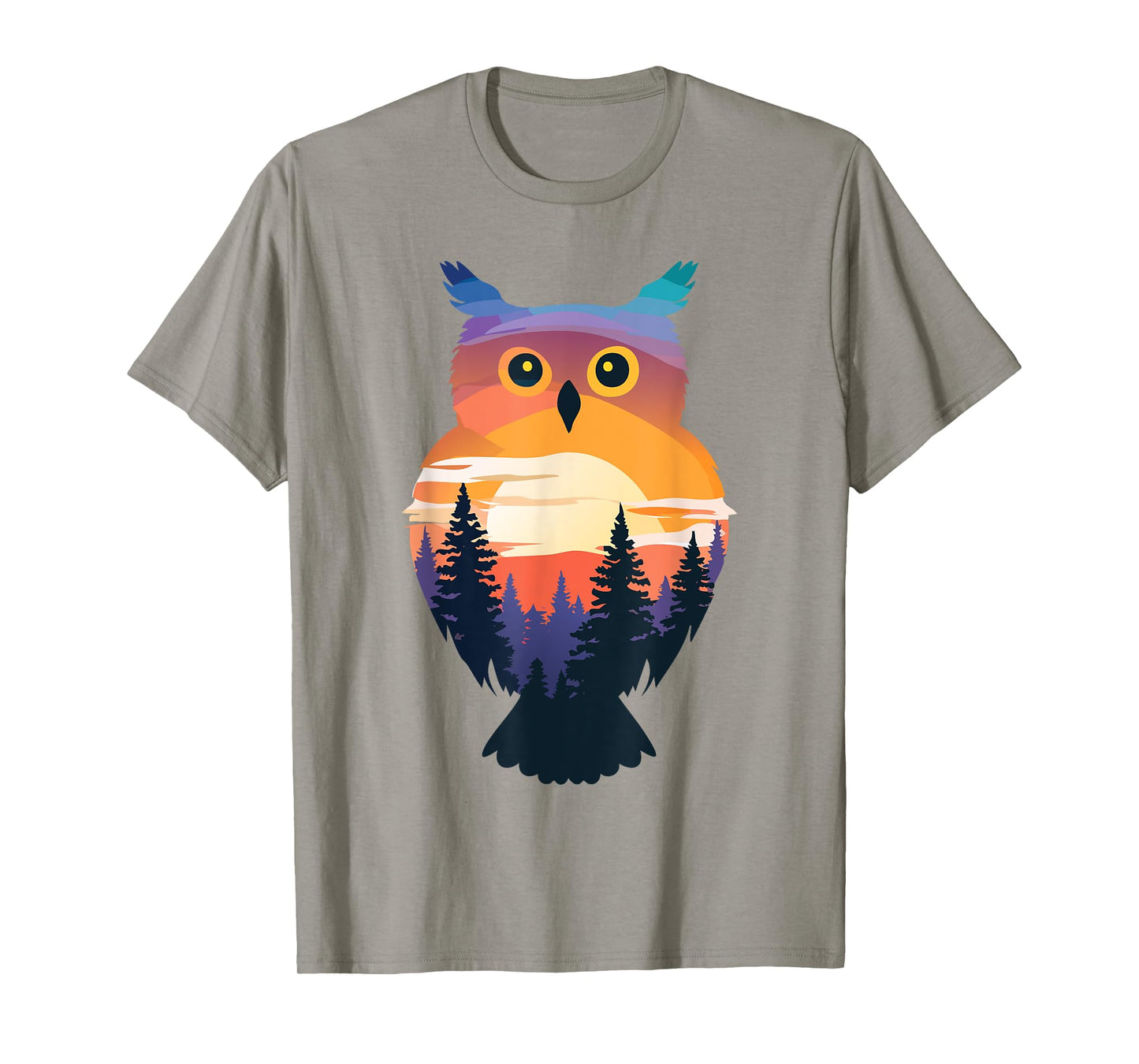 Watercolor Owl Silhouette Camping Forest Mens Women Kids Owl T-Shirt