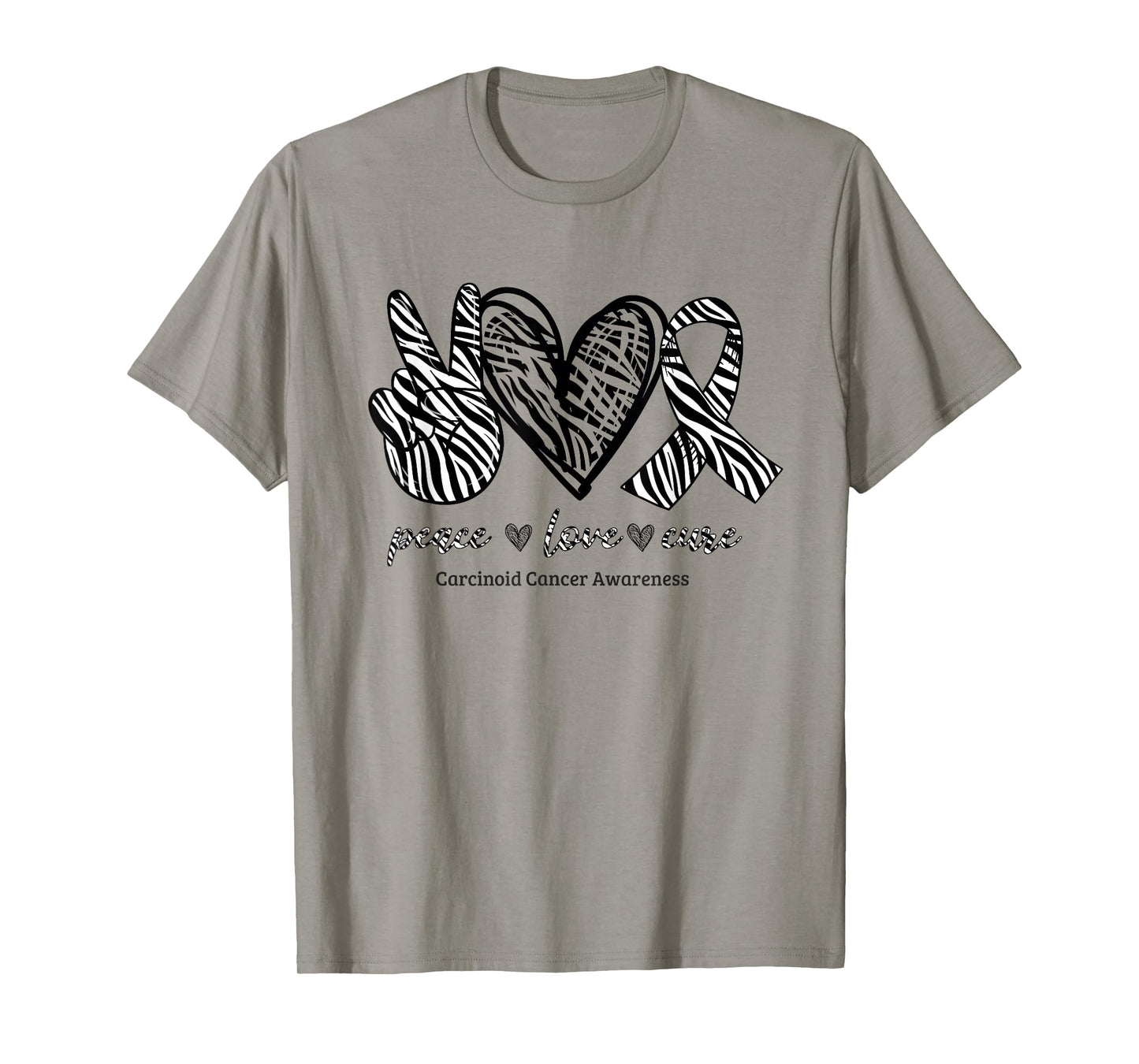 Peace Love Cure Zebra Ribbon Carcinoid Cancer Awareness T-Shirt