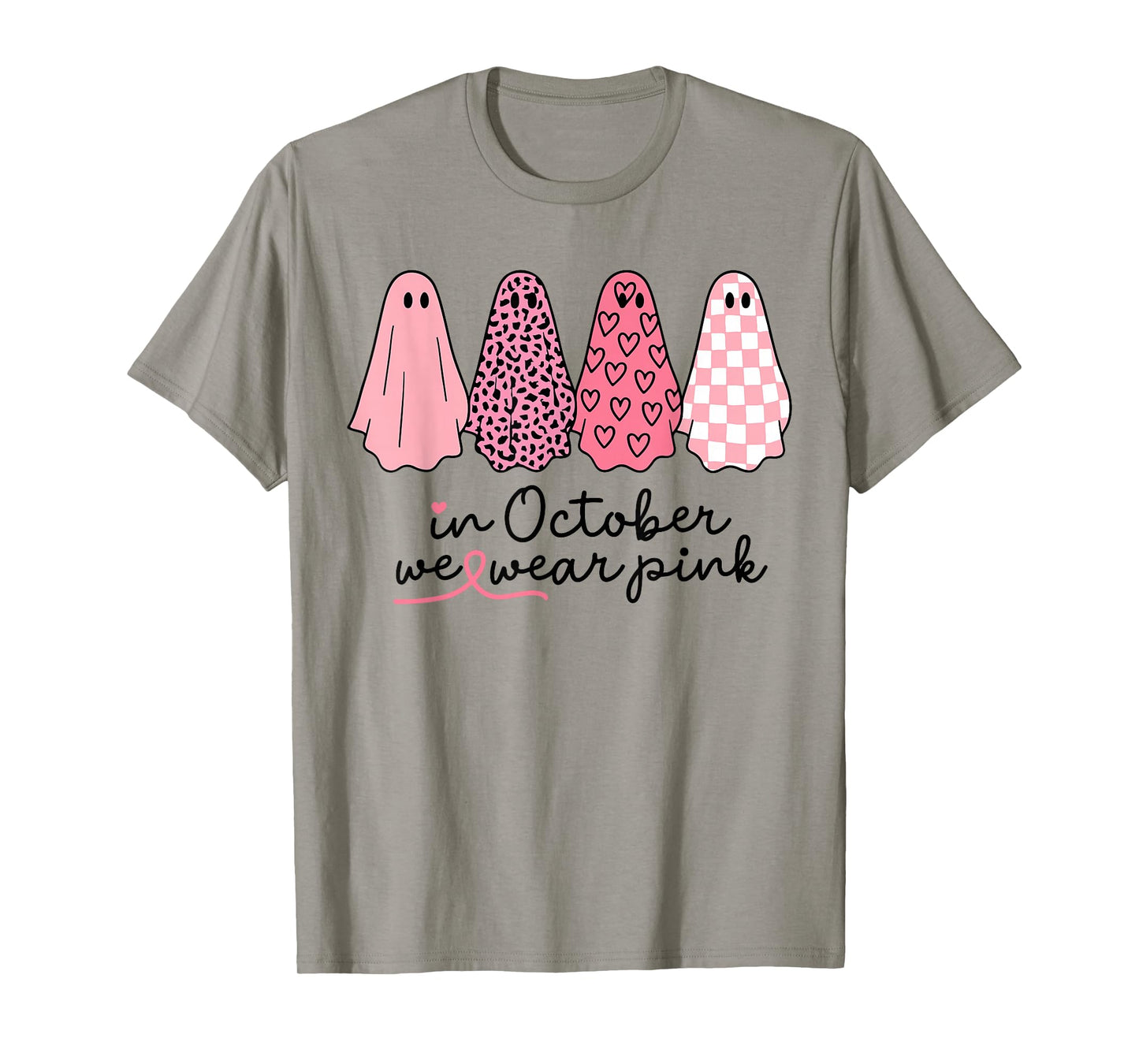 Breast Cancer Ghost in October We Wear Pink Halloween Spooky T-Shirt