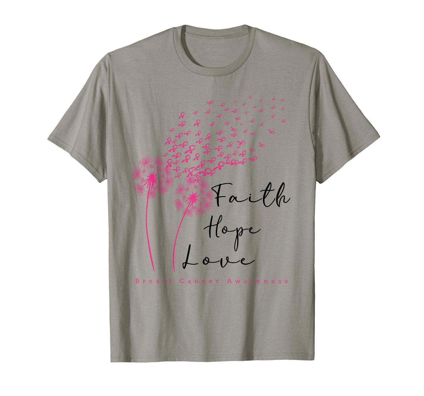 Pink Ribbon Dandelion Faith Hope Love Breast Cancer T-Shirt