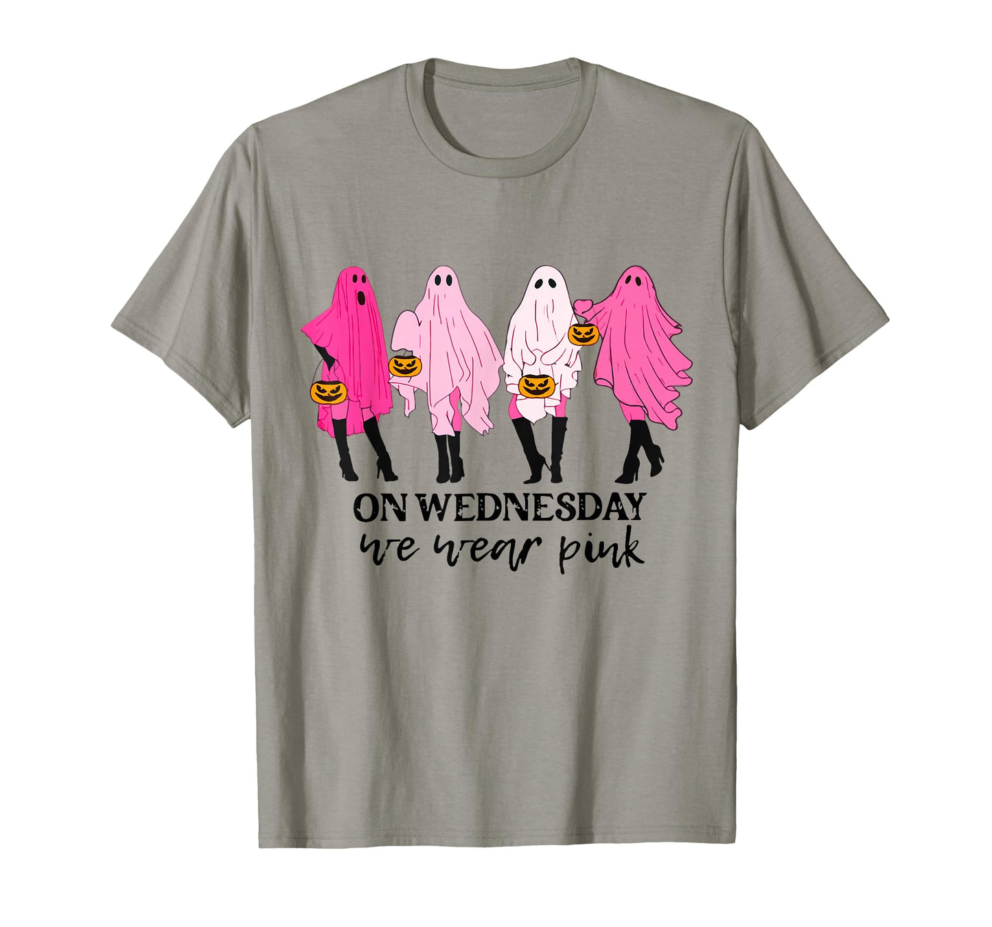 On Wednesday We Wear Pink Ghost Halloween Breast Cancer T-Shirt