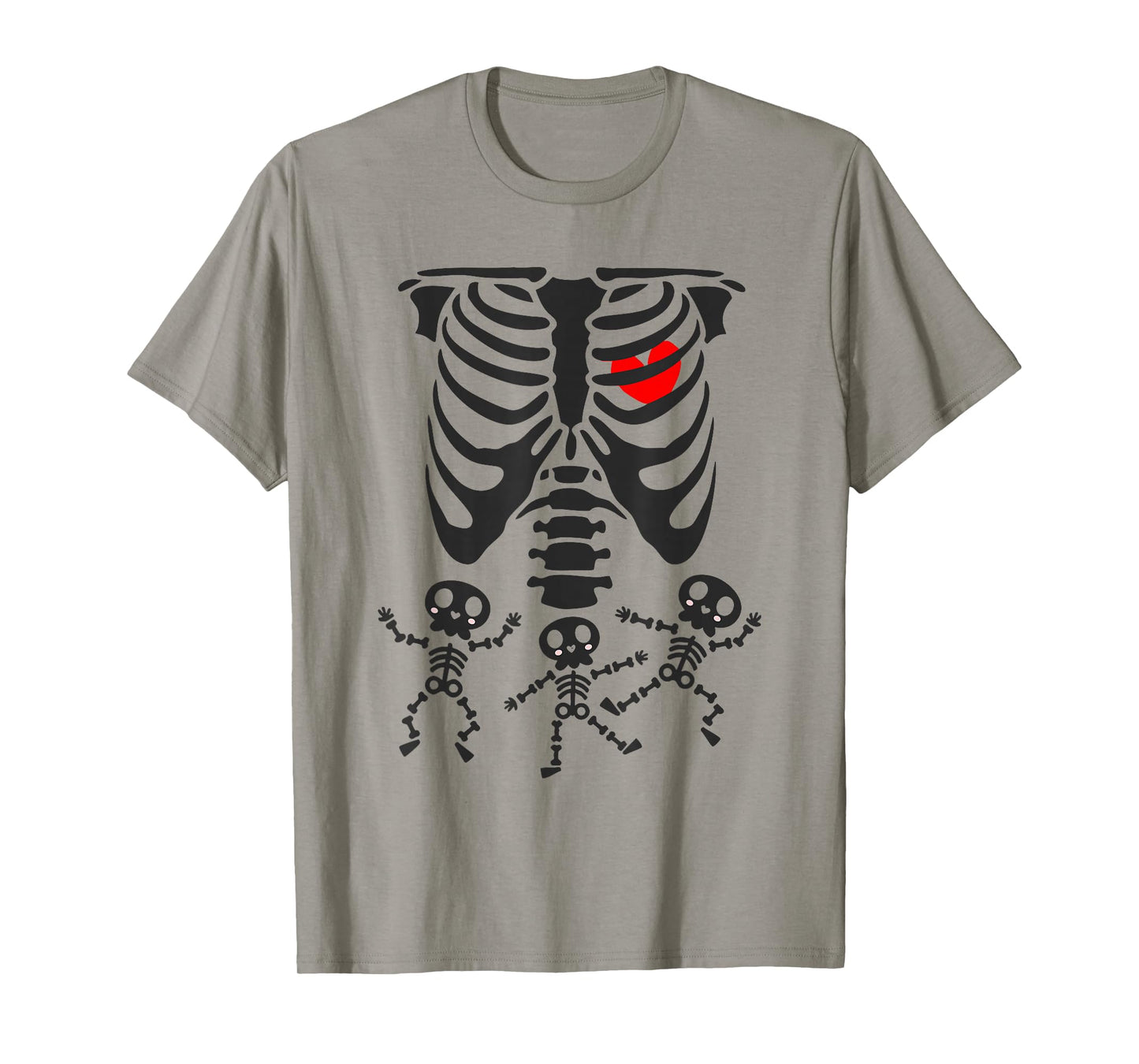 Women Halloween Pregnancy Triplet Costumes Pregnant Skeleton T-Shirt