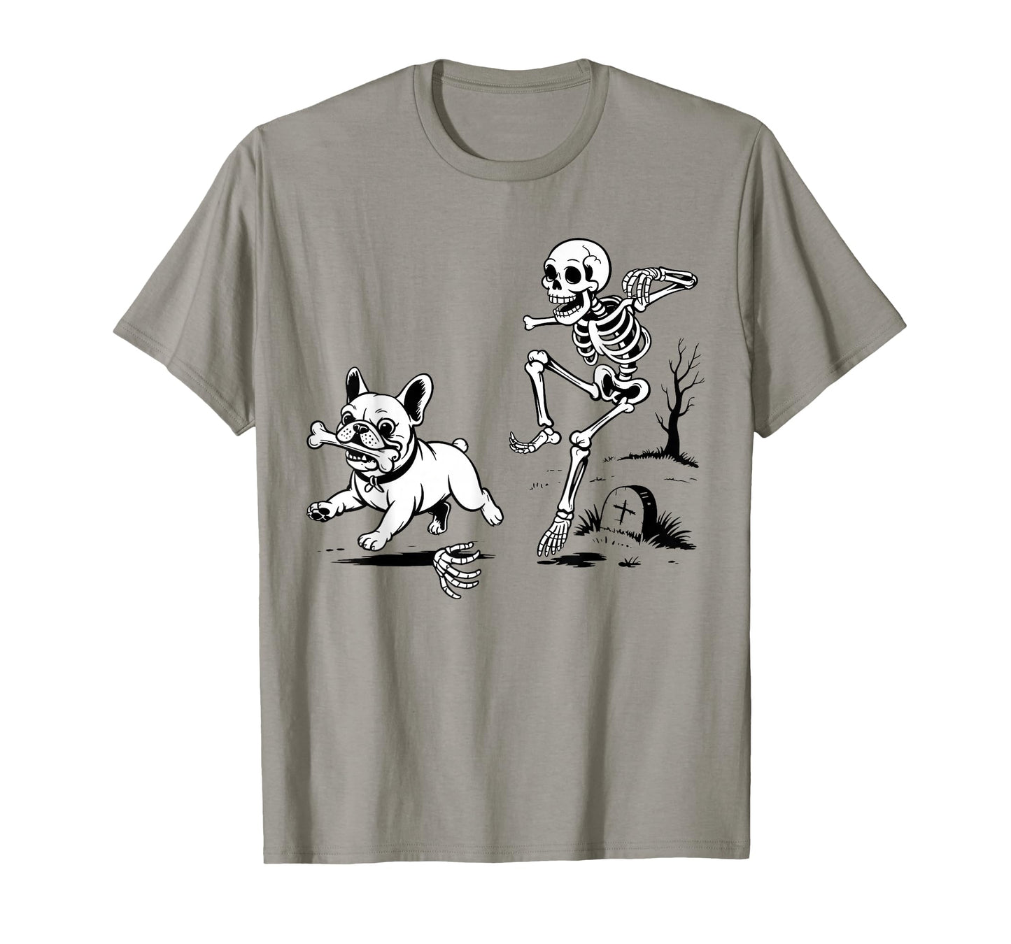 Funny Halloween Skeleton Chasing French Bulldog Pet Lovers T-Shirt