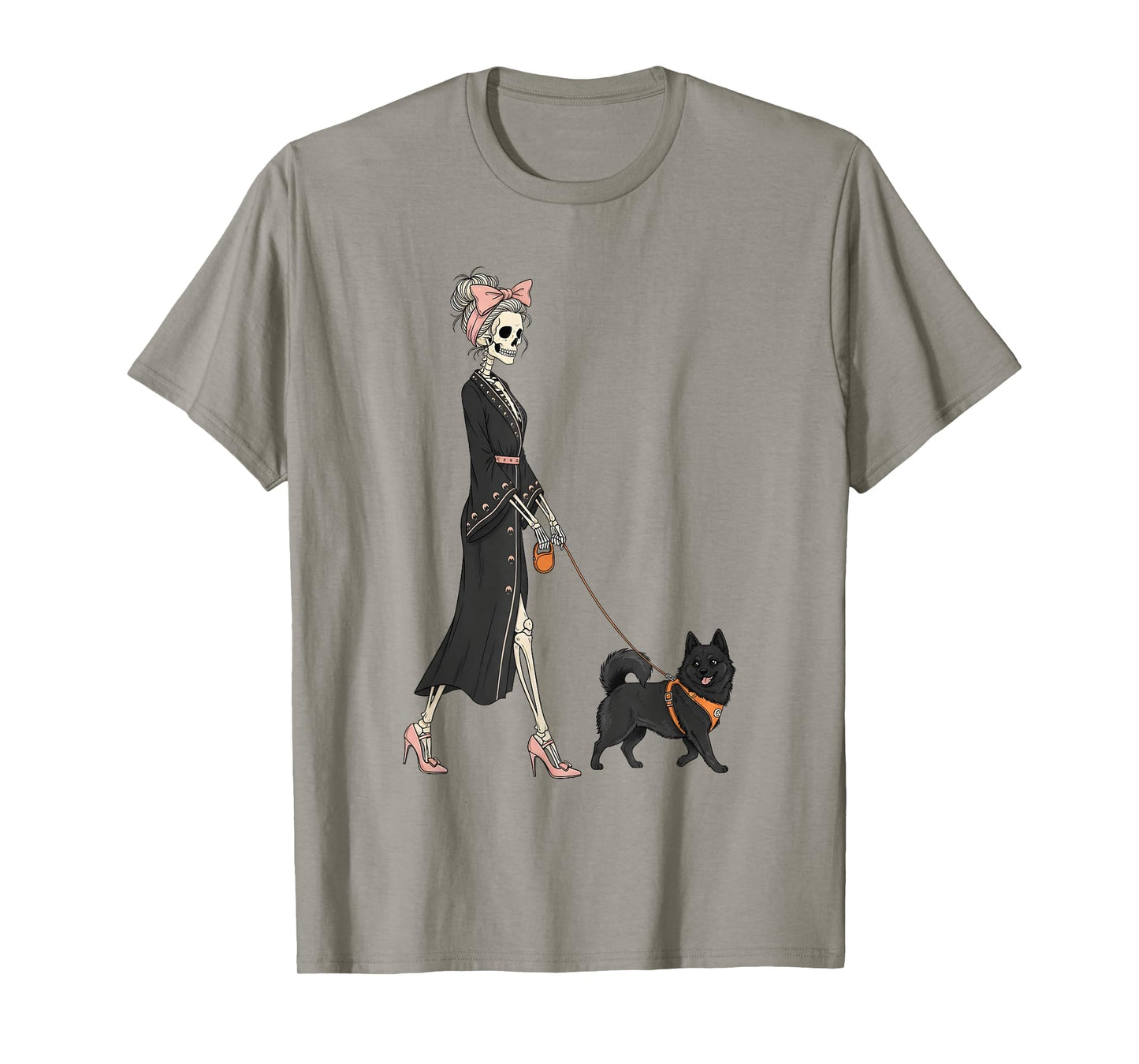 Skeleton Schipperke Dog Walking Halloween Women T-Shirt