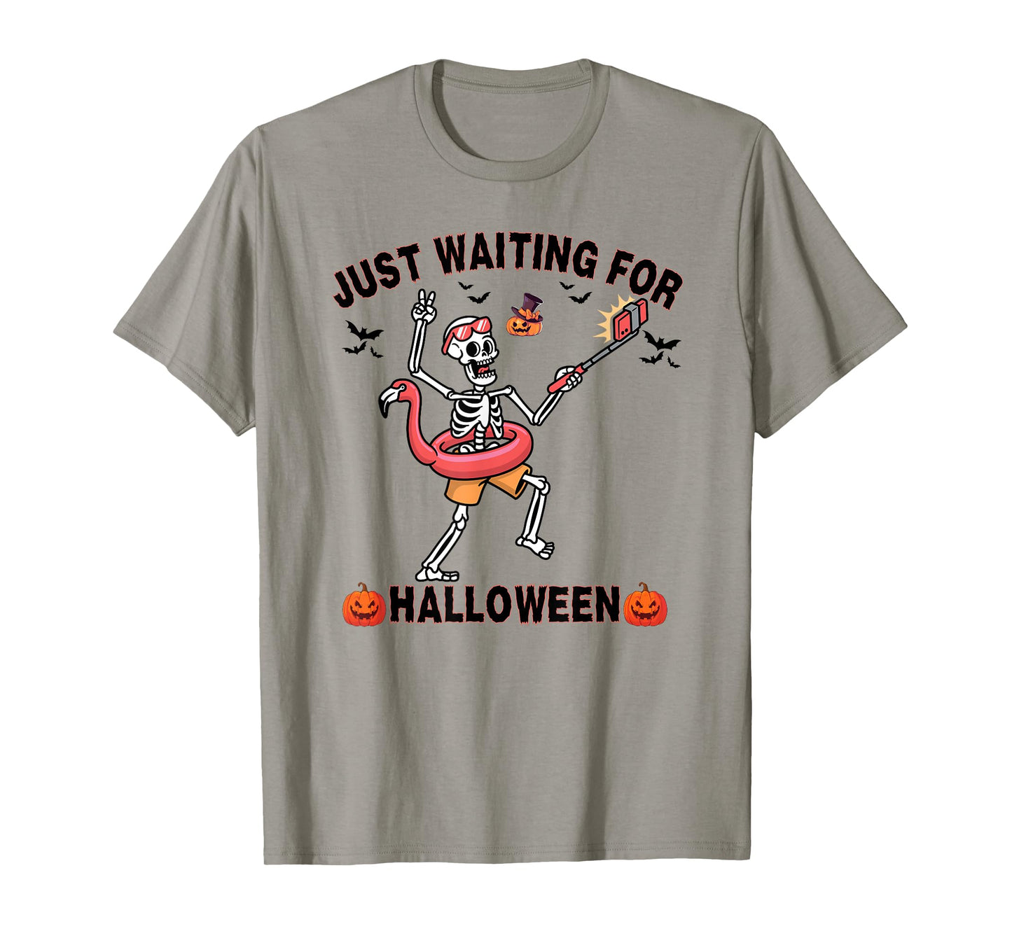 Just Waiting for Halloween Funny Skeleton Spooky Summerween T-Shirt