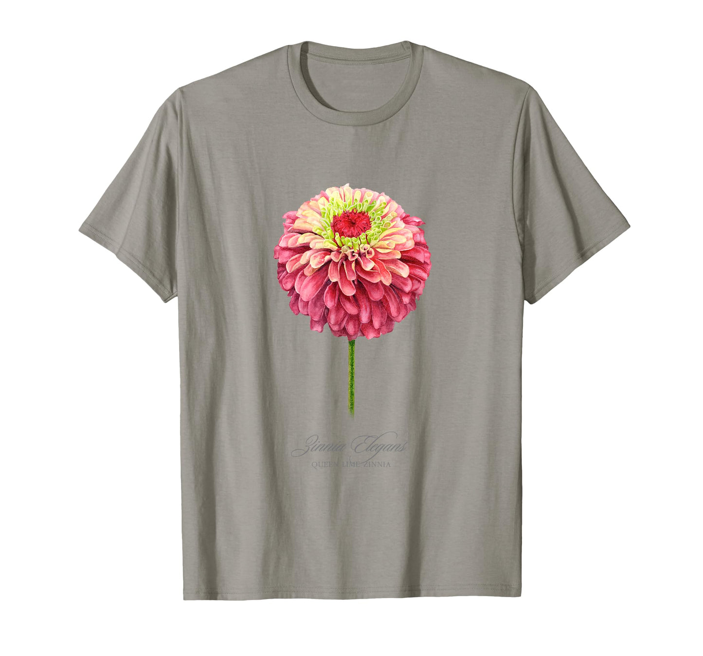Red and Pink Zinnia Flower Botanical Painting T-Shirt